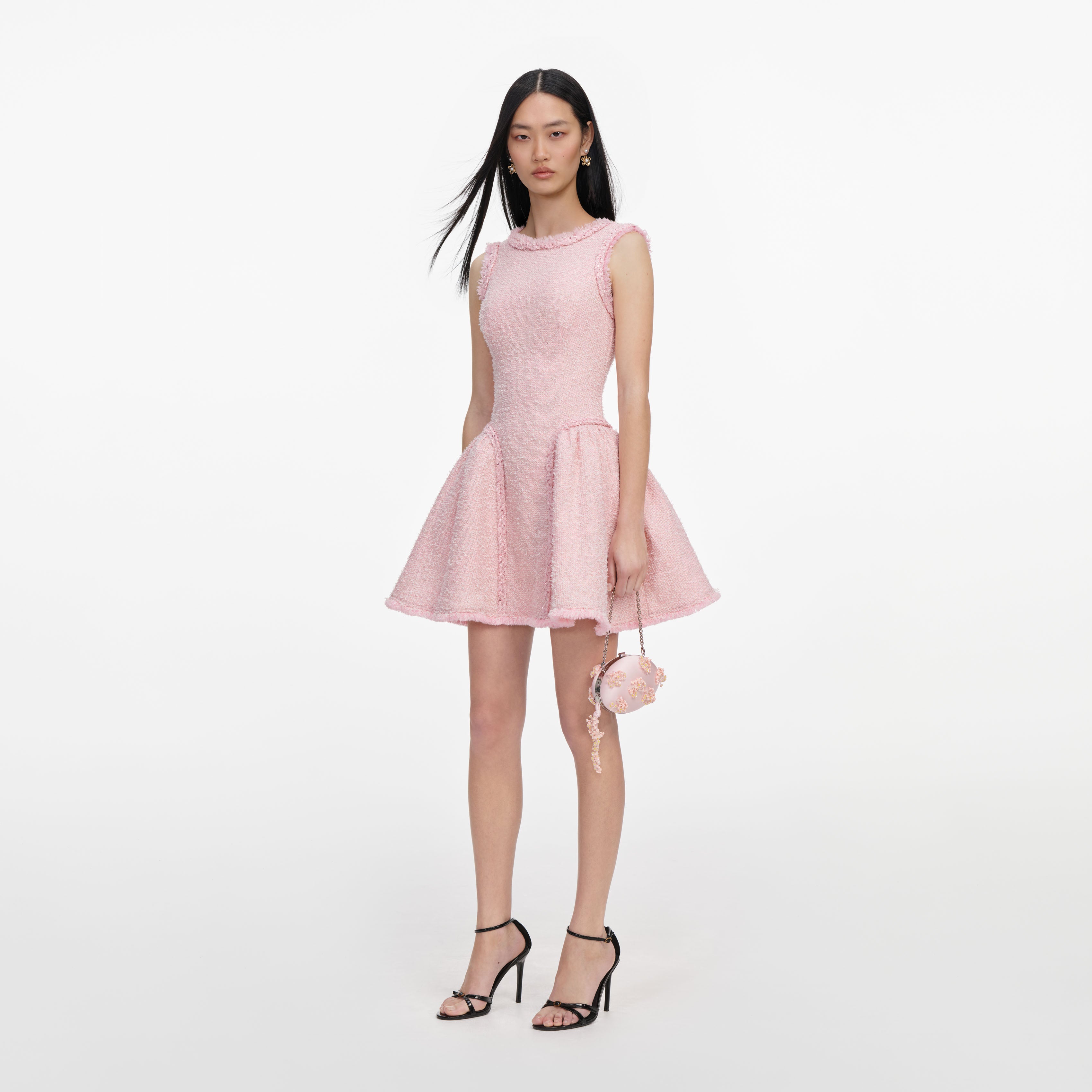 Pink Boucle Sleeveless Mini Dress