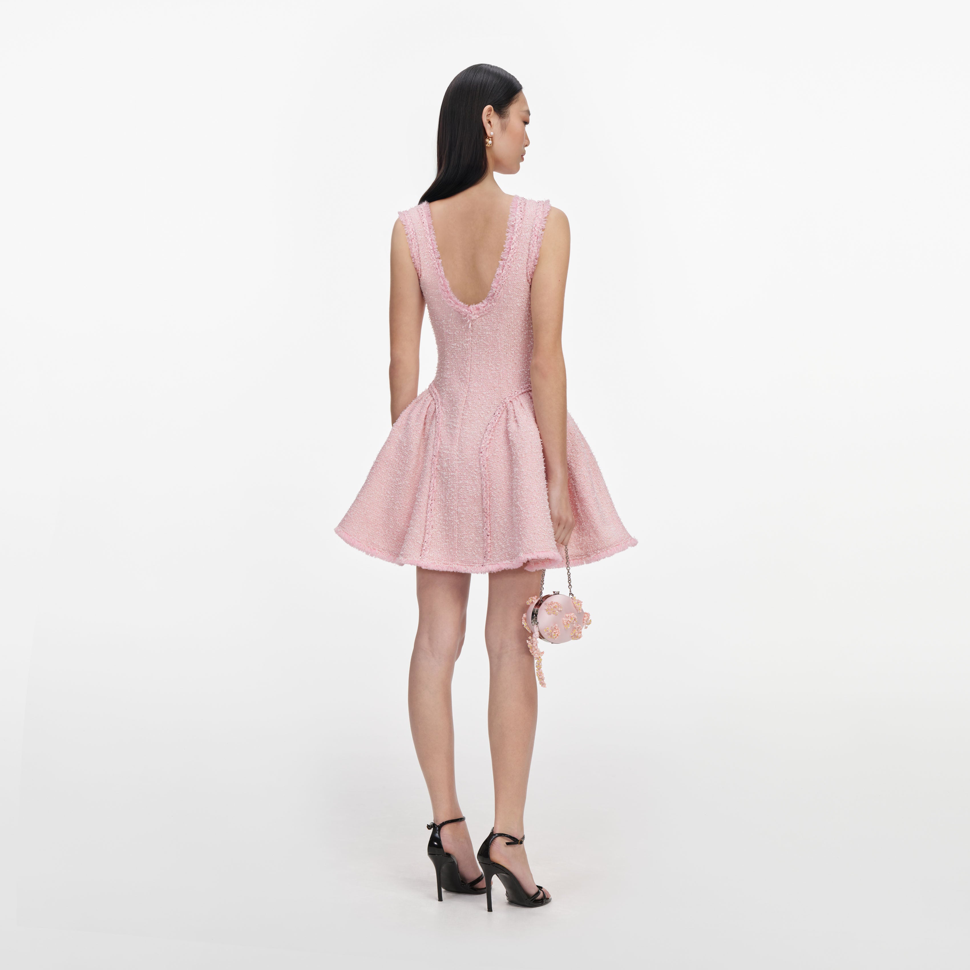 Pink Boucle Sleeveless Mini Dress