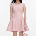 Pink Boucle Sleeveless Mini Dress