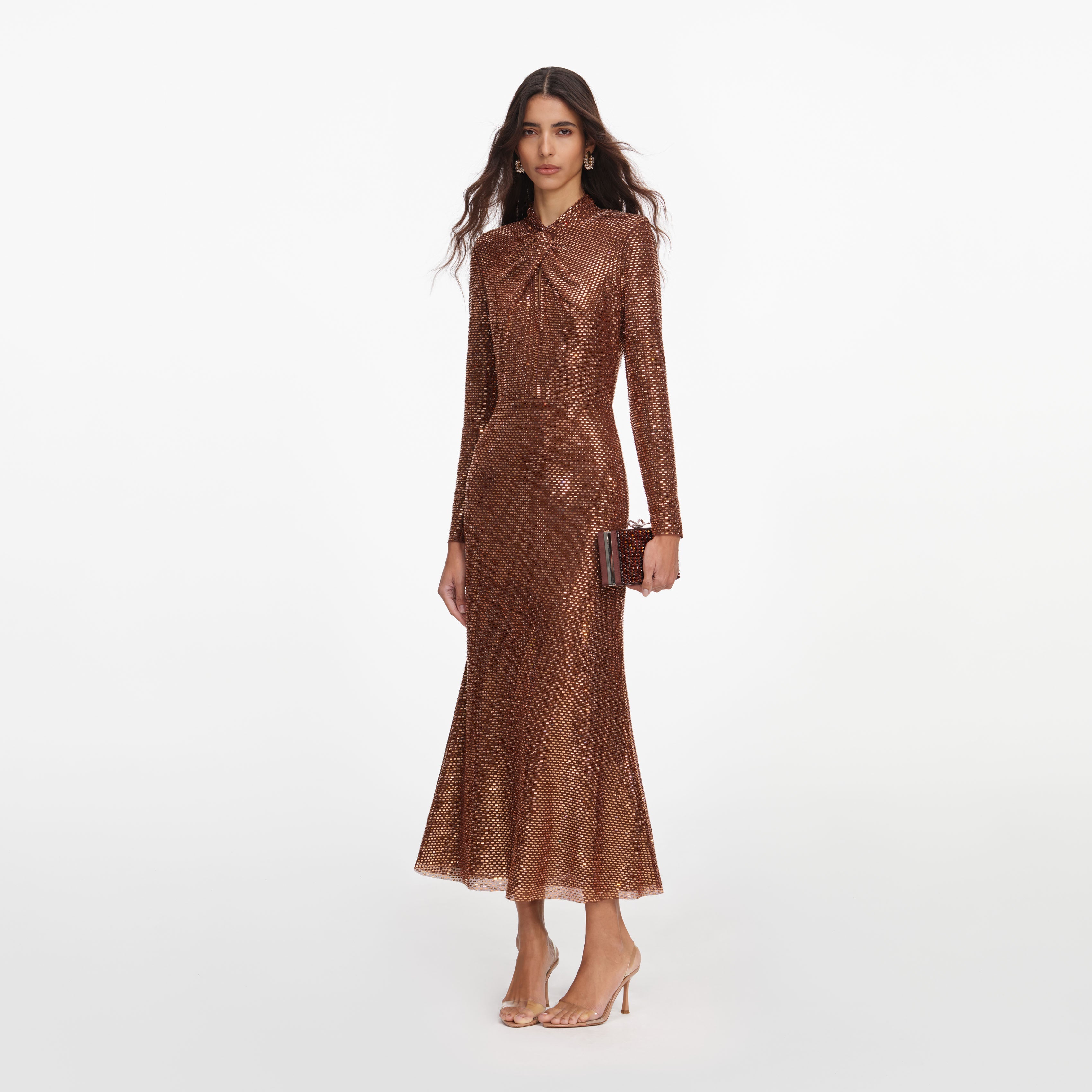 Bronze Rhinestone Midi Dress  self-portrait-US
