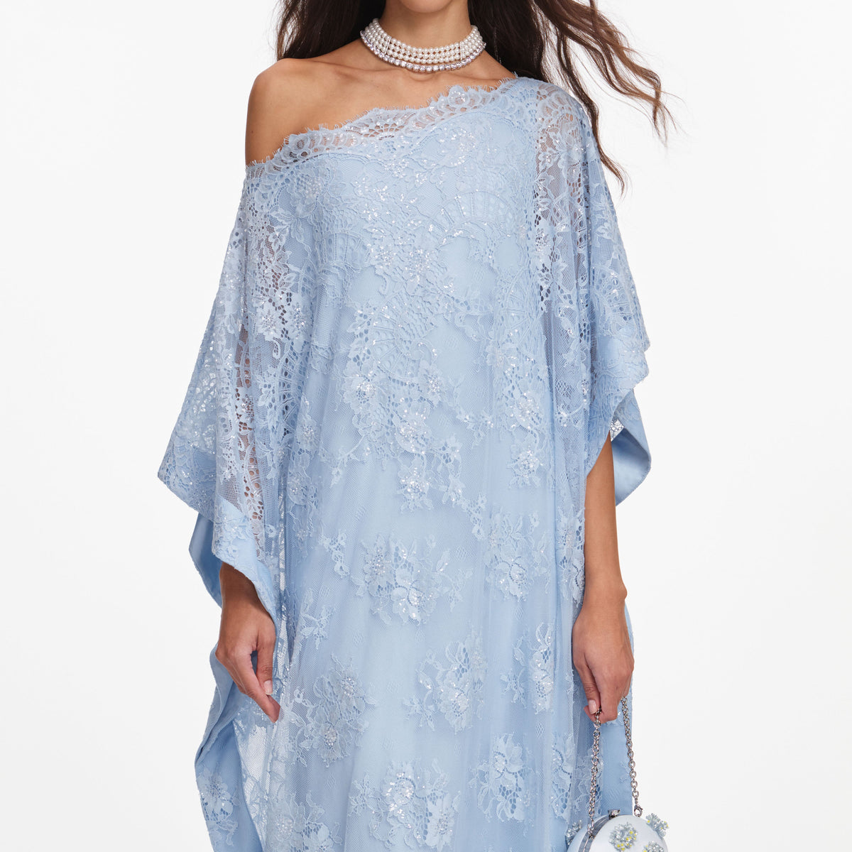Blue Embellished Lace Kaftan – self-portrait-US