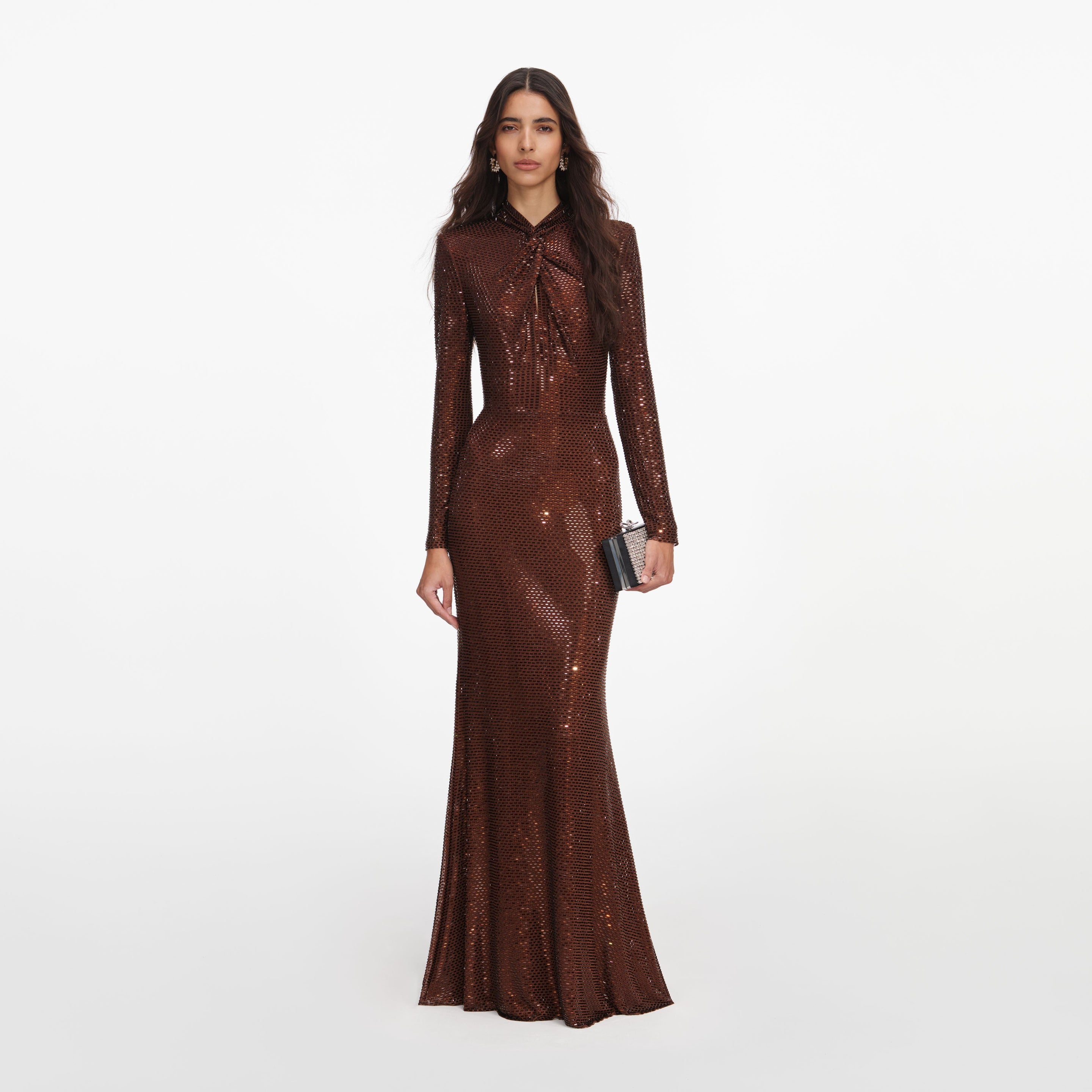 self portrait brown sequin maxi dress Self-Portrait Sequin off-shoulder Maxi Dress | Brown