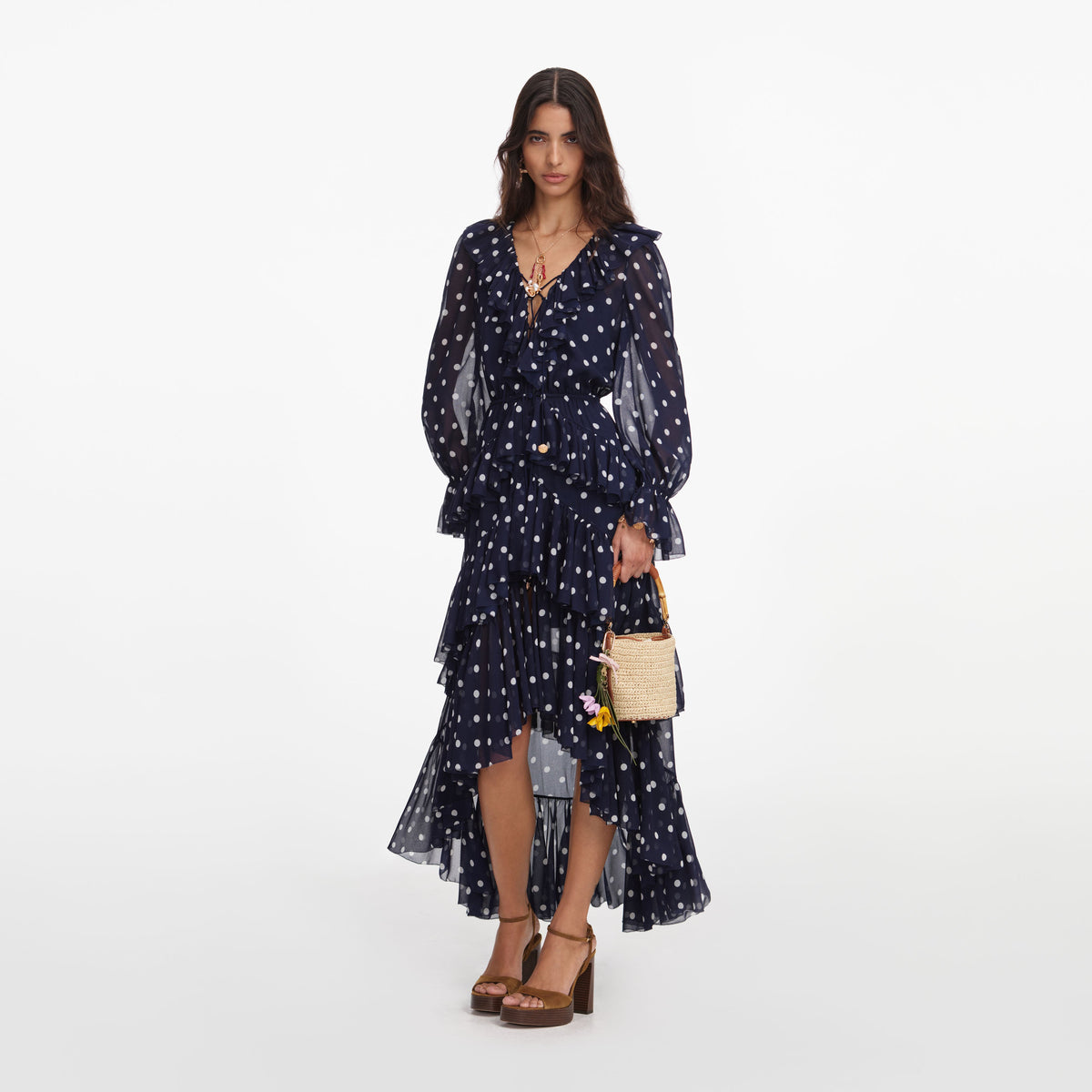 self-portrait - Polka Dot Georgette Ruffle Maxi Dress