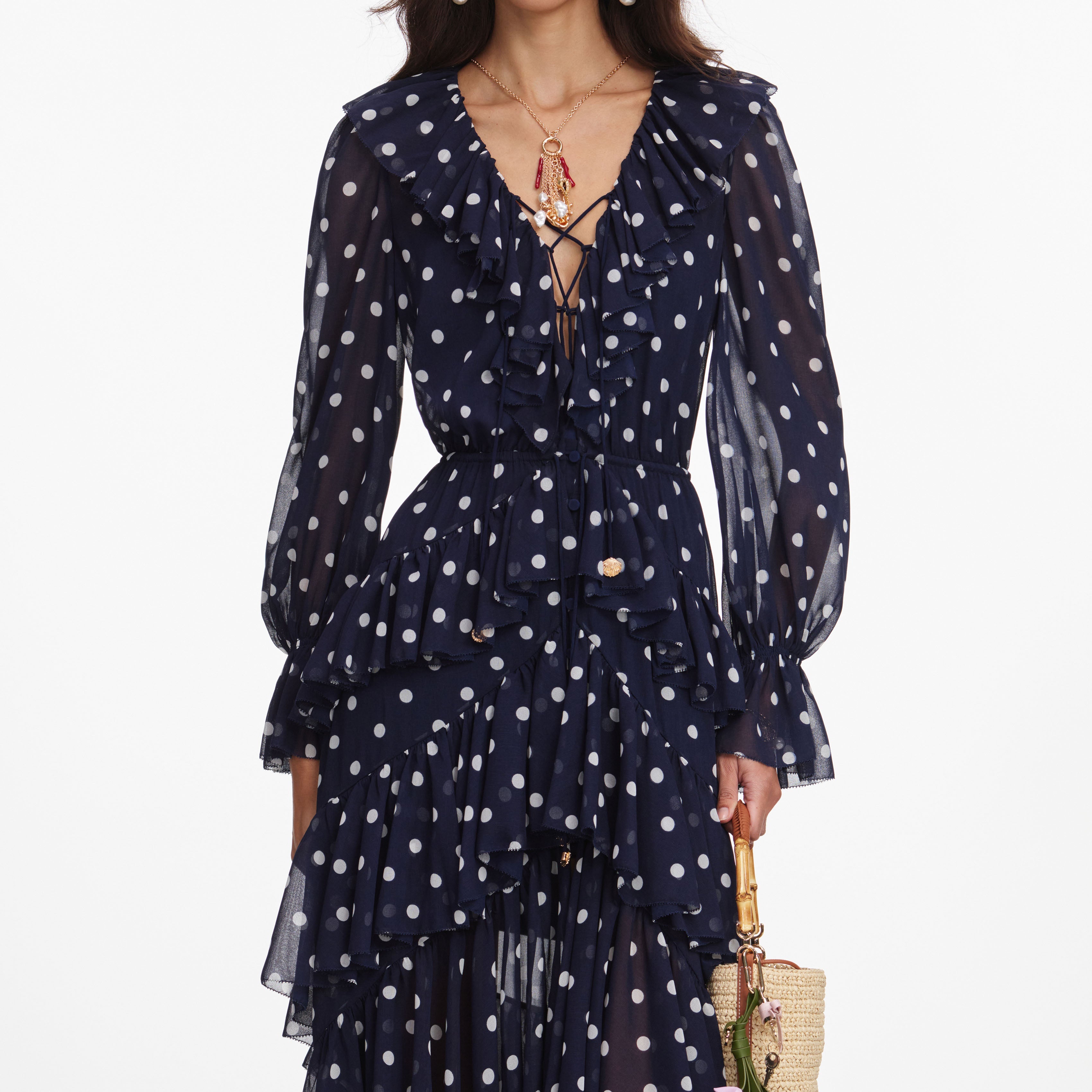 self-portrait - Polka Dot Georgette Ruffle Maxi Dress - UK 16 self-portrait - Polka Dot Georgette Ruffle Maxi Dress - UK 16