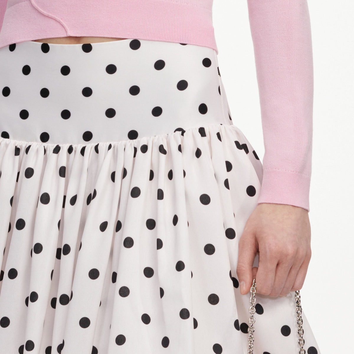 self-portrait - Cream Polka Dot Taffeta Midi Skirt