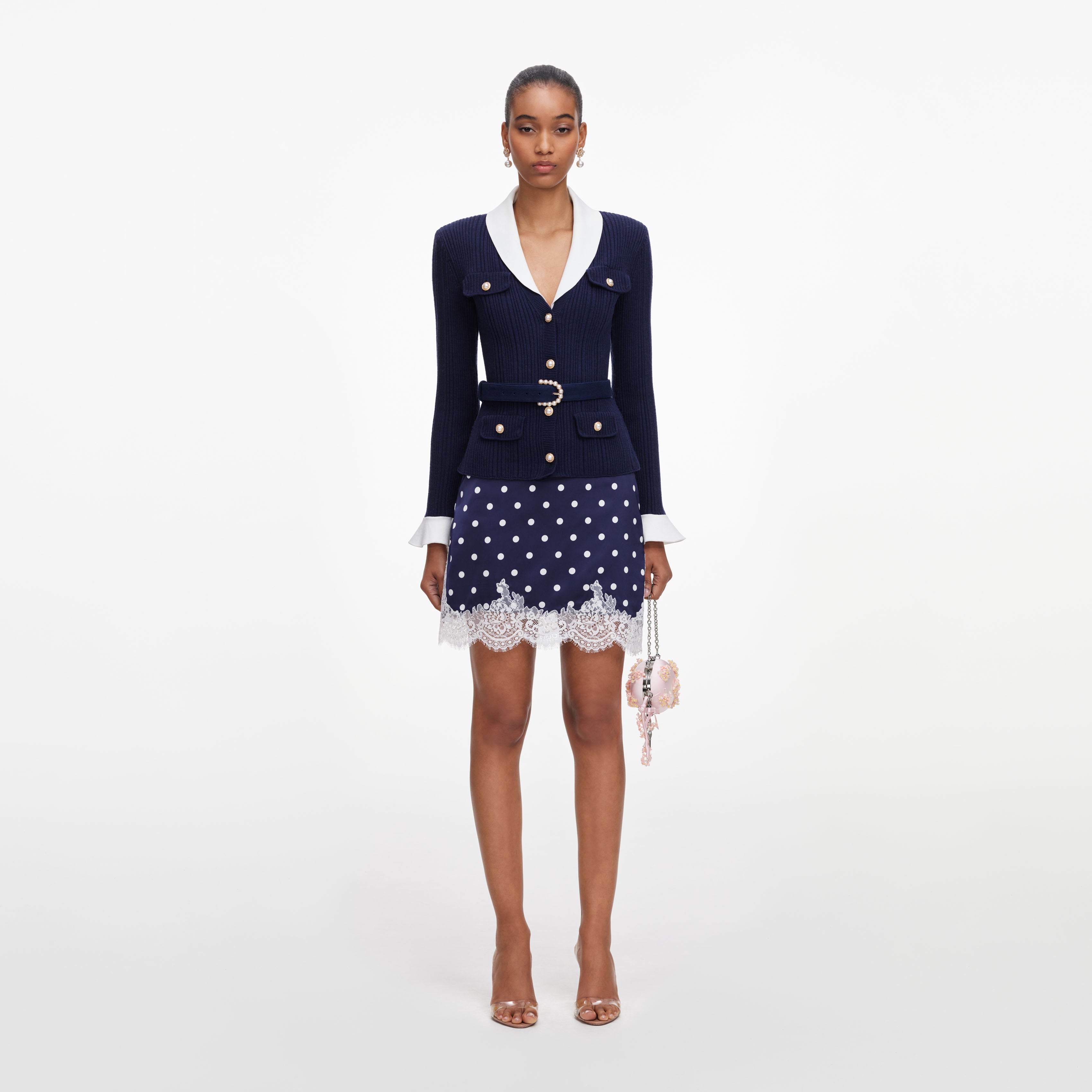 Navy Ribbed Knit Cardigan