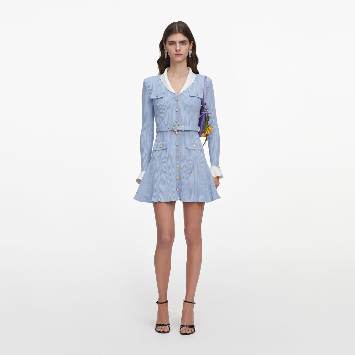 self portrait blue dress self-portrait - Ribbed Knit Mini The bubble FIT:Regular sparkly homecoming dress Trumpet/Mermaid One-Shoulder Sleeveless Floor-Length