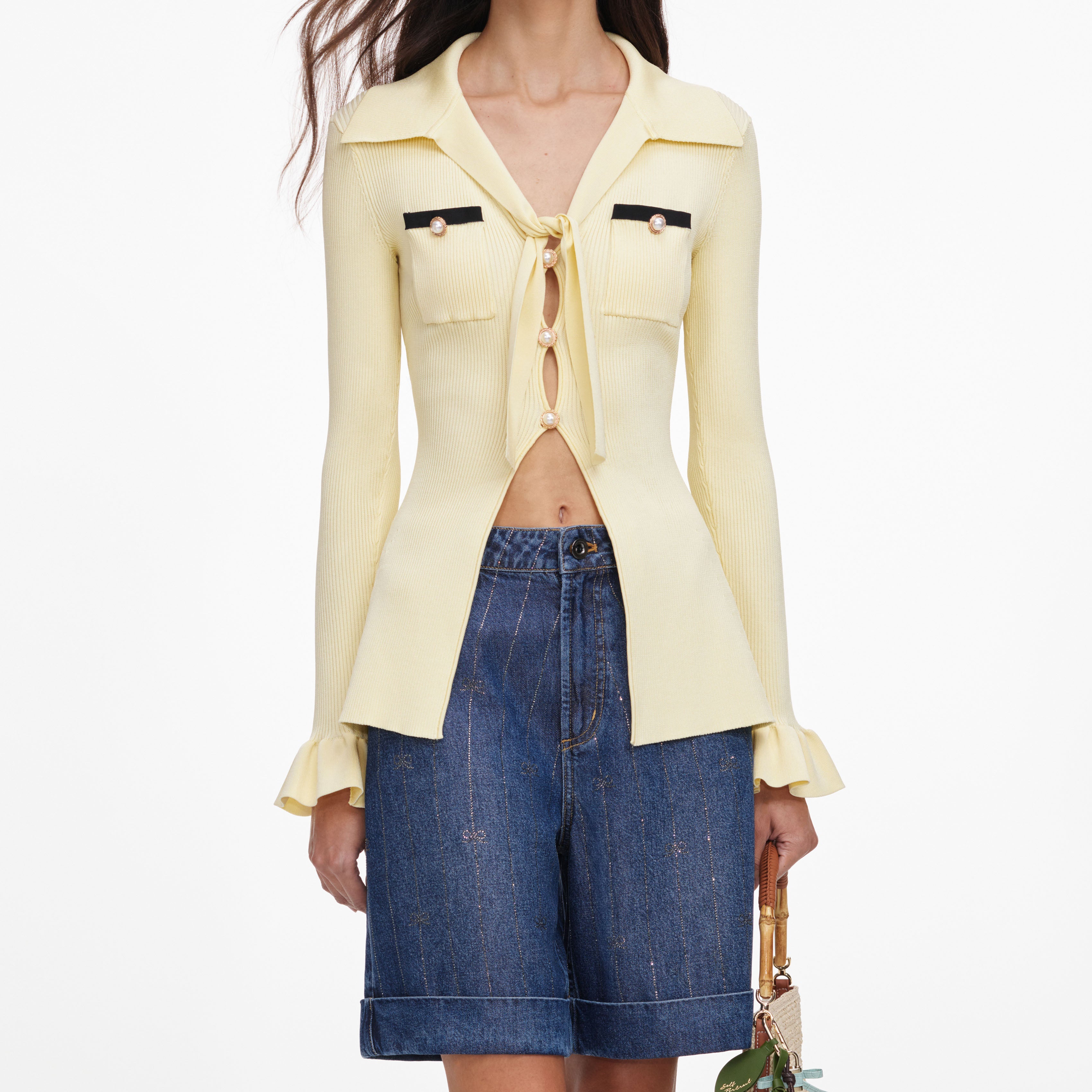 Yellow Viscose Knit Tie Top – self-portrait-US