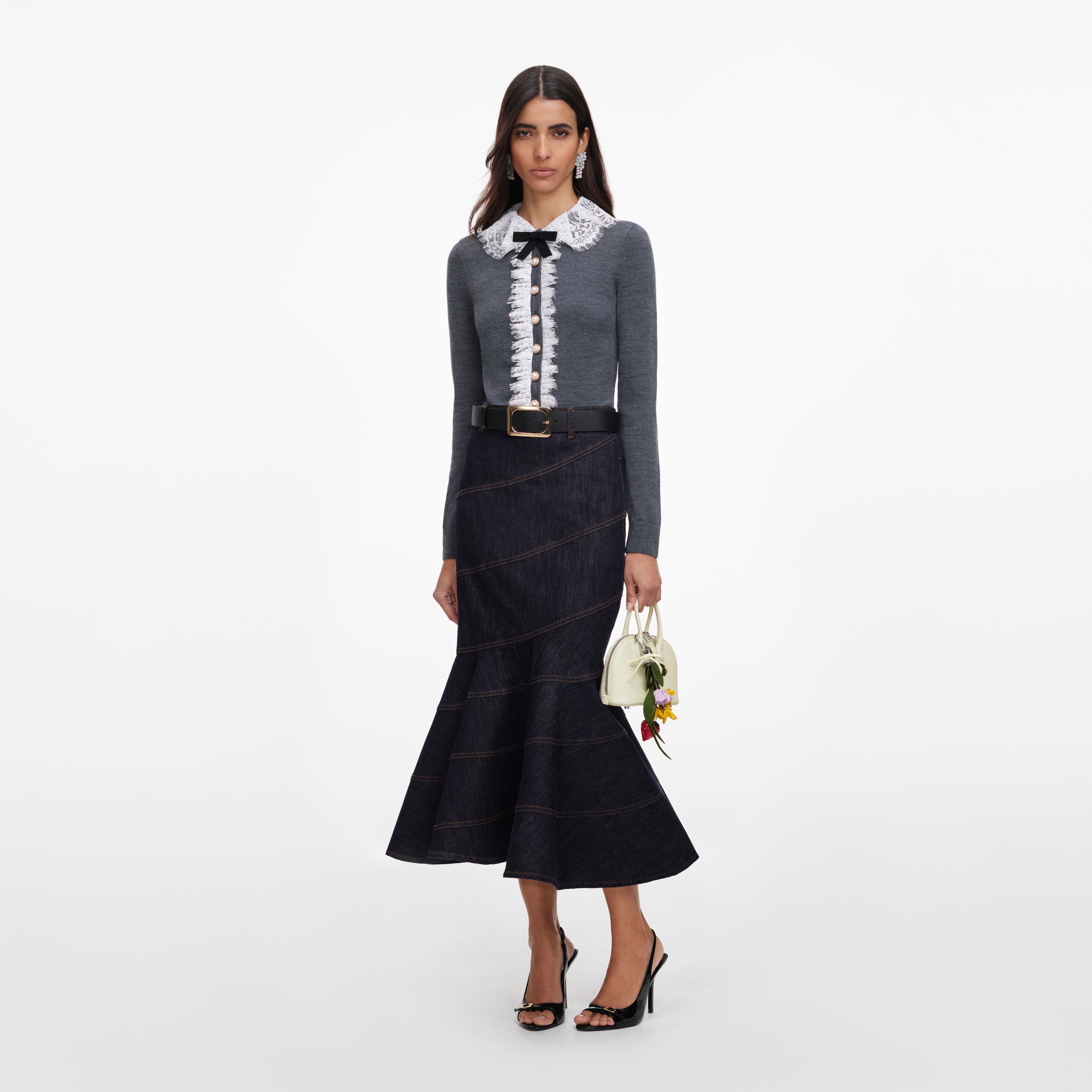 Grey Lace Collar Knit Cardigan – self-portrait-US
