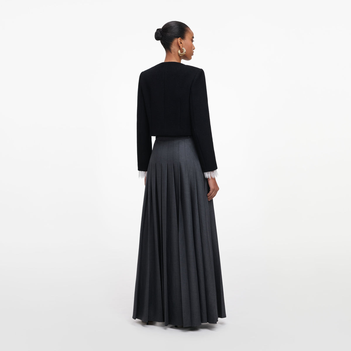 self-portrait - Grey Pleated Maxi Skirt