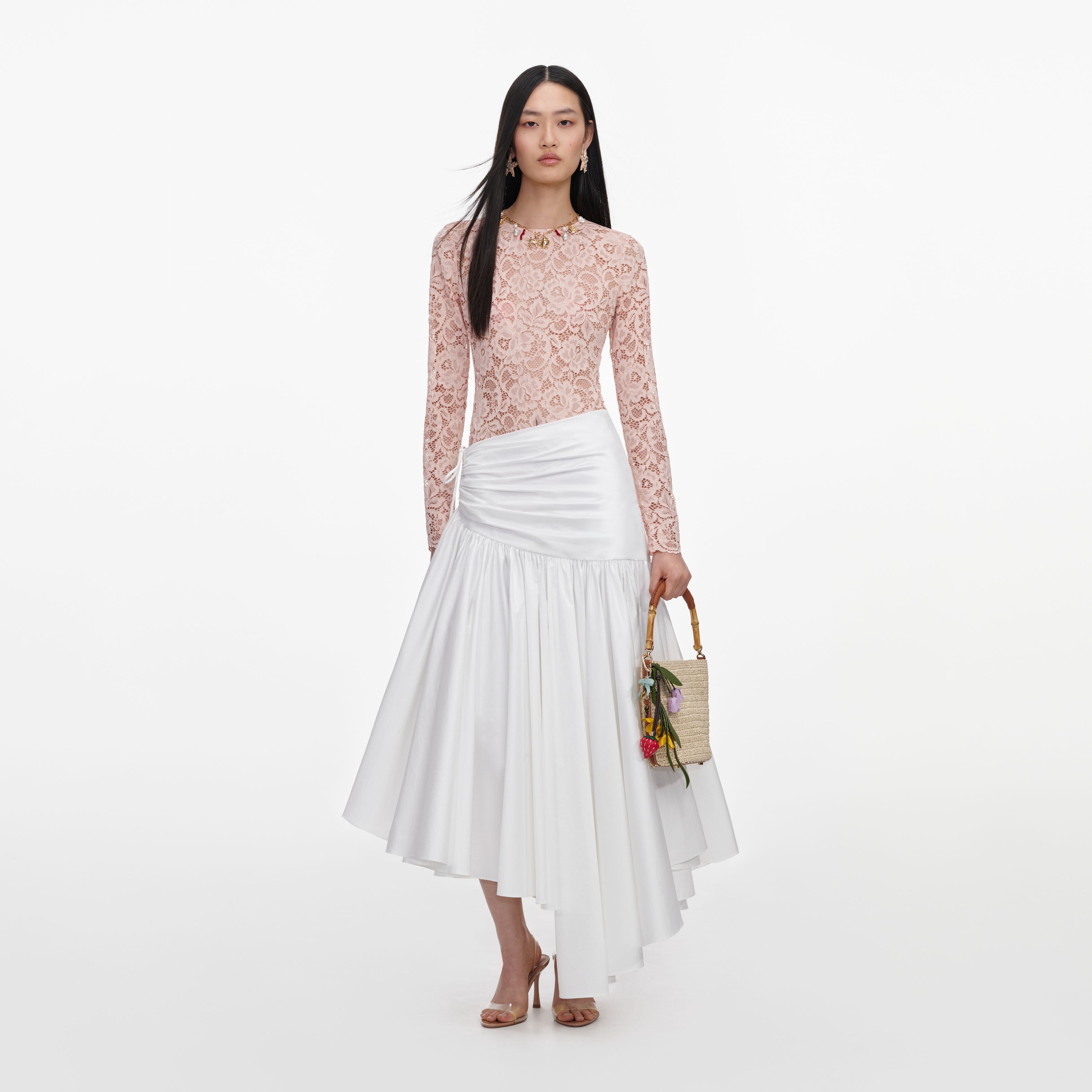 White Cotton Asymmetric Midi Skirt – self-portrait-US