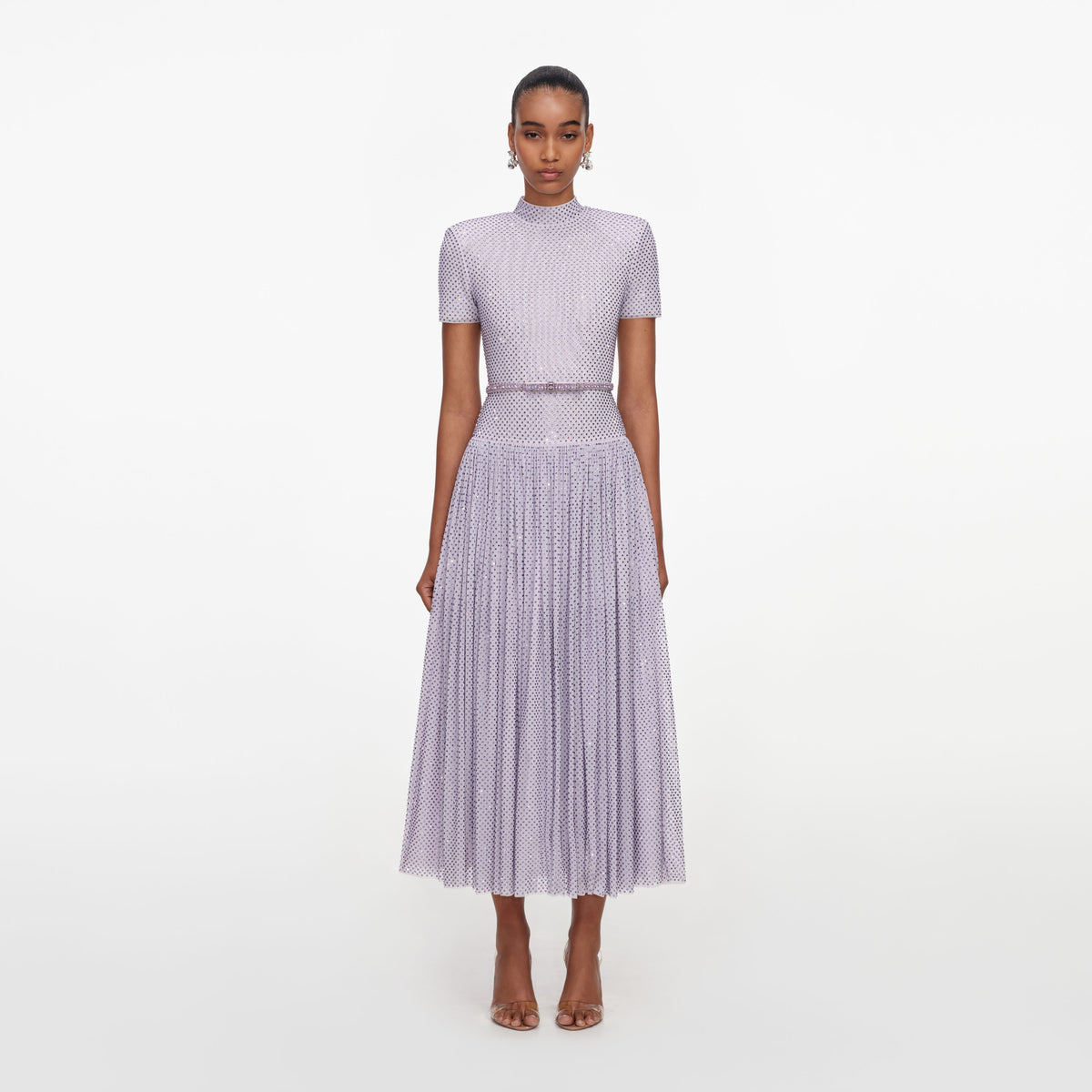 self portrait lilac chiffon midi dress self-portrait - Lilac Chiffon Tie Neck Midi Dress