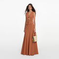 Brown Twill Sleeveless Maxi Dress