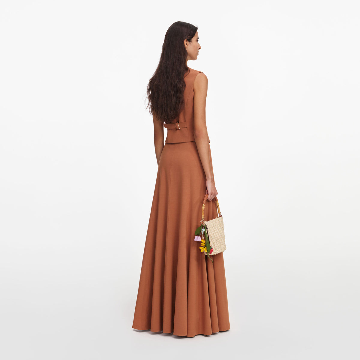 Brown Twill Sleeveless Maxi Dress – self-portrait-US