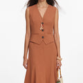Brown Twill Sleeveless Maxi Dress