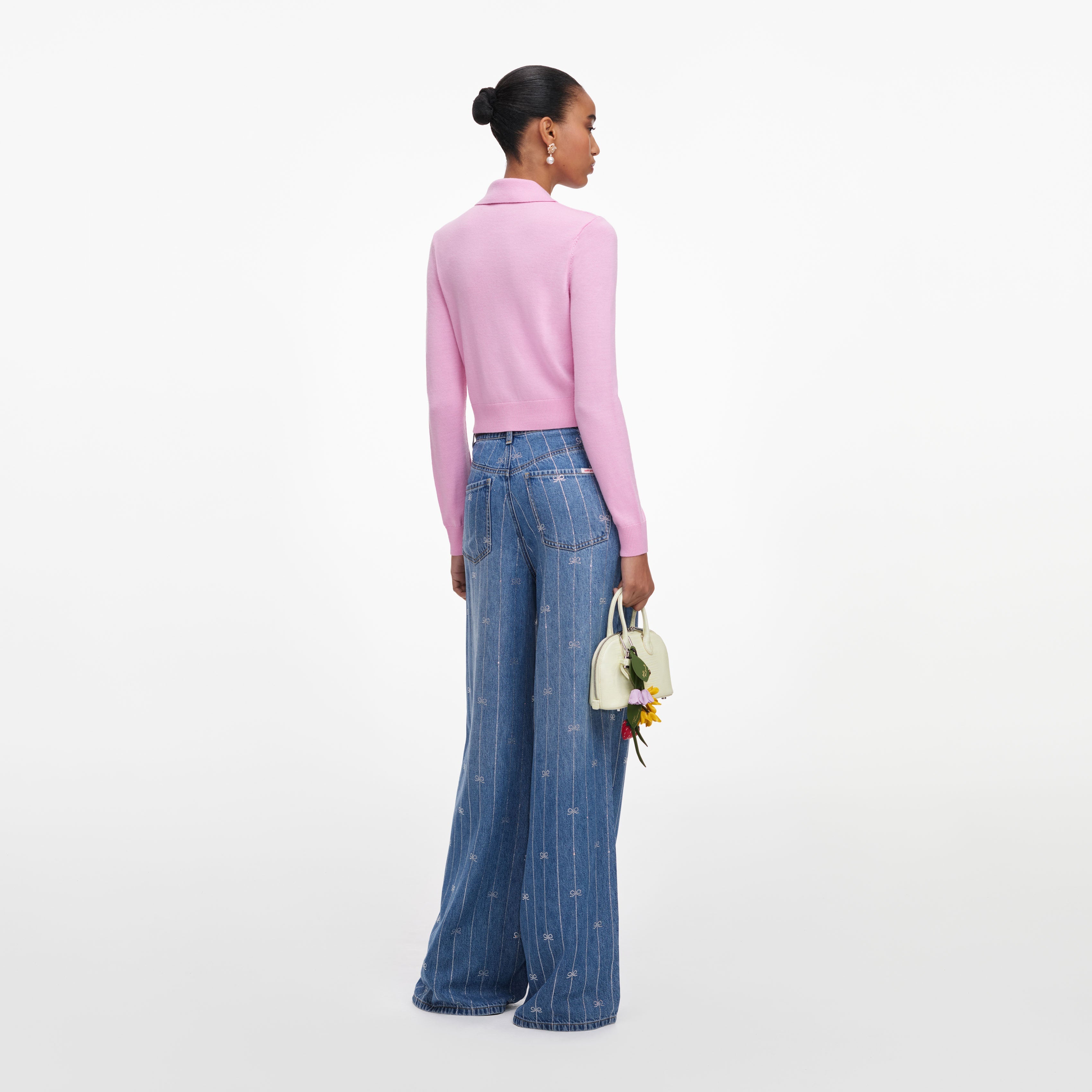 Pink Flower Embroidered Knit Cardigan