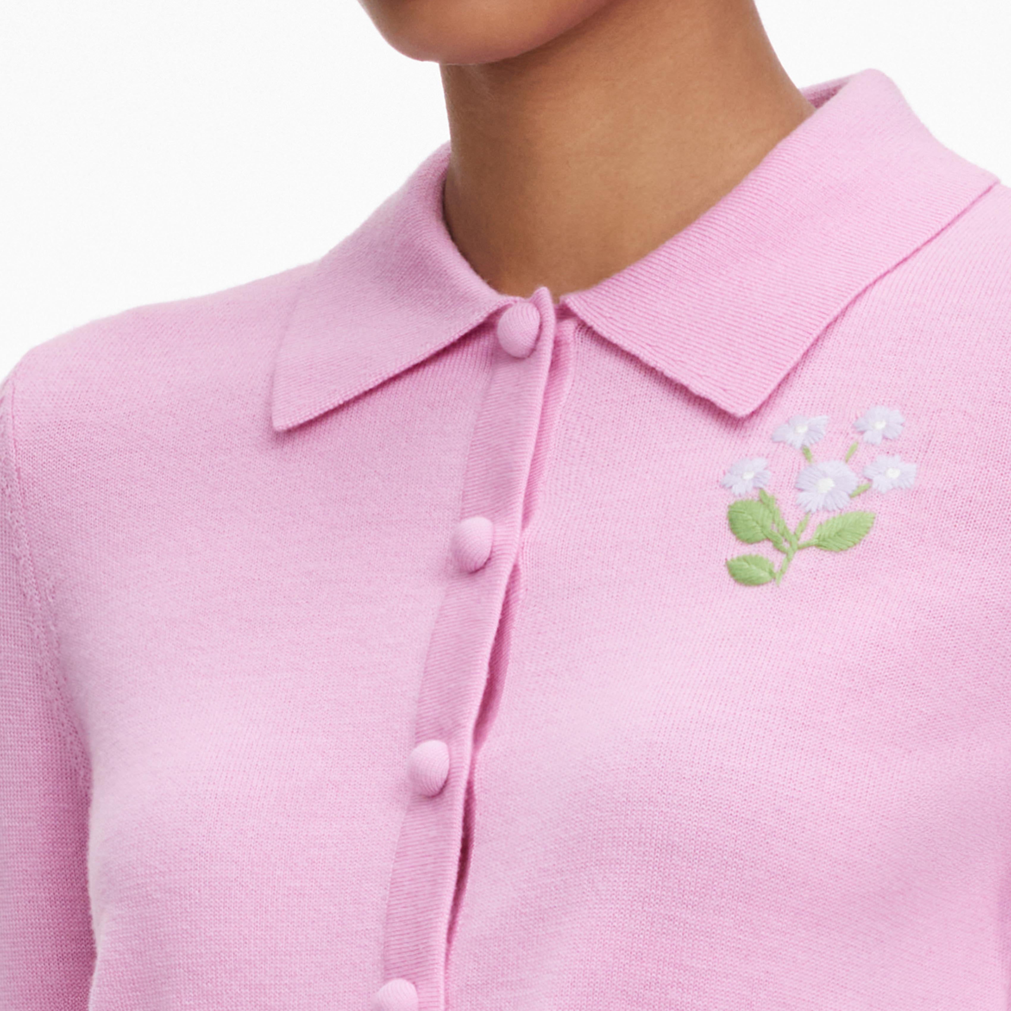 Pink Flower Embroidered Knit Cardigan – self-portrait-US