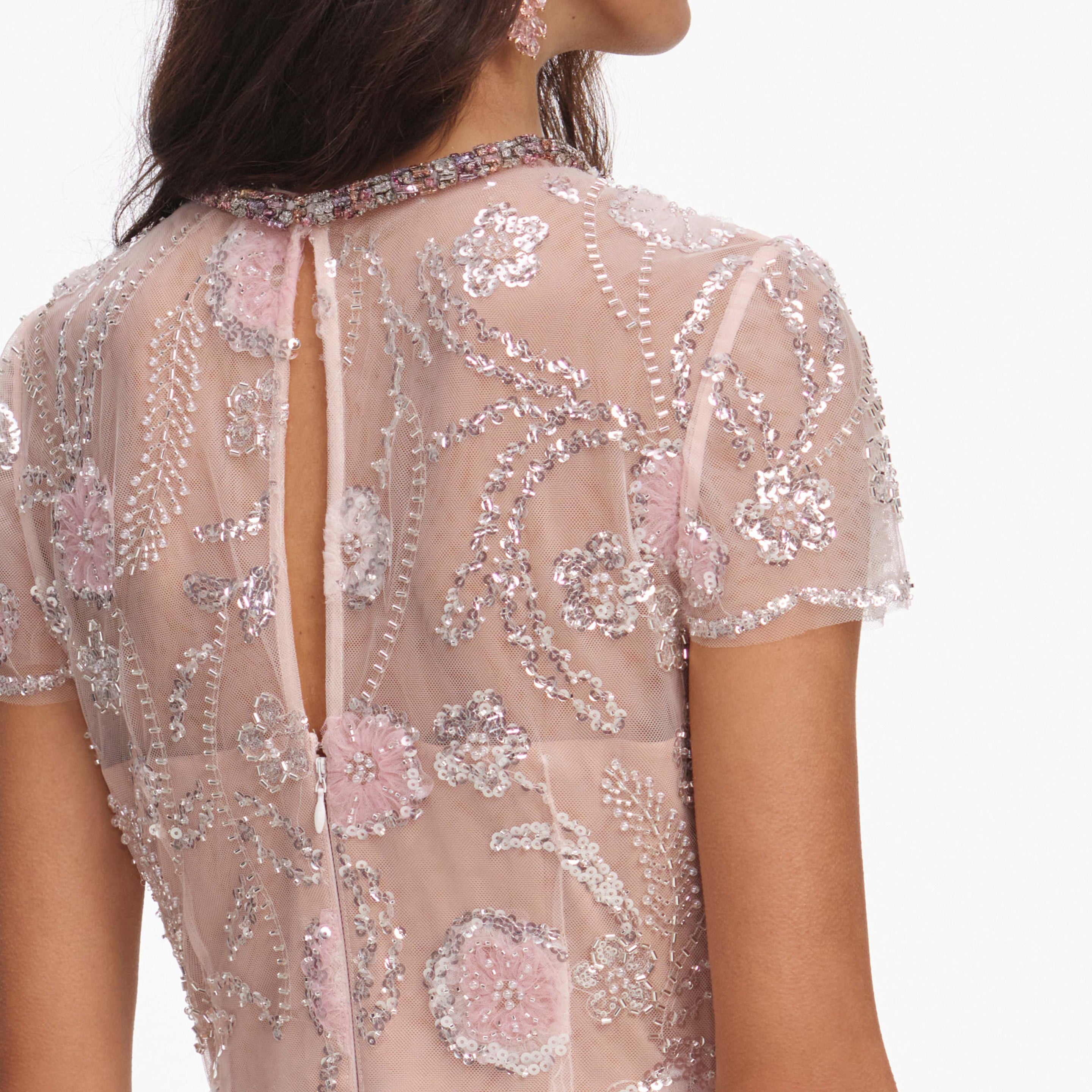 Pink Flower Sequin Embellished Midi Dress – self-portrait-US