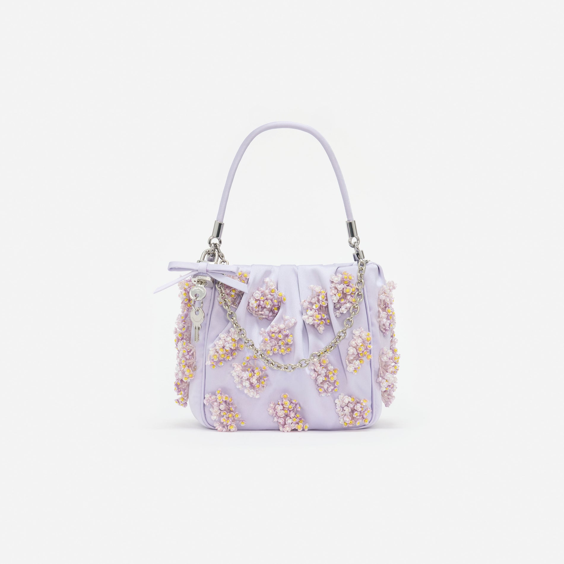 Lilac Satin Floral Beaded Tote Bag