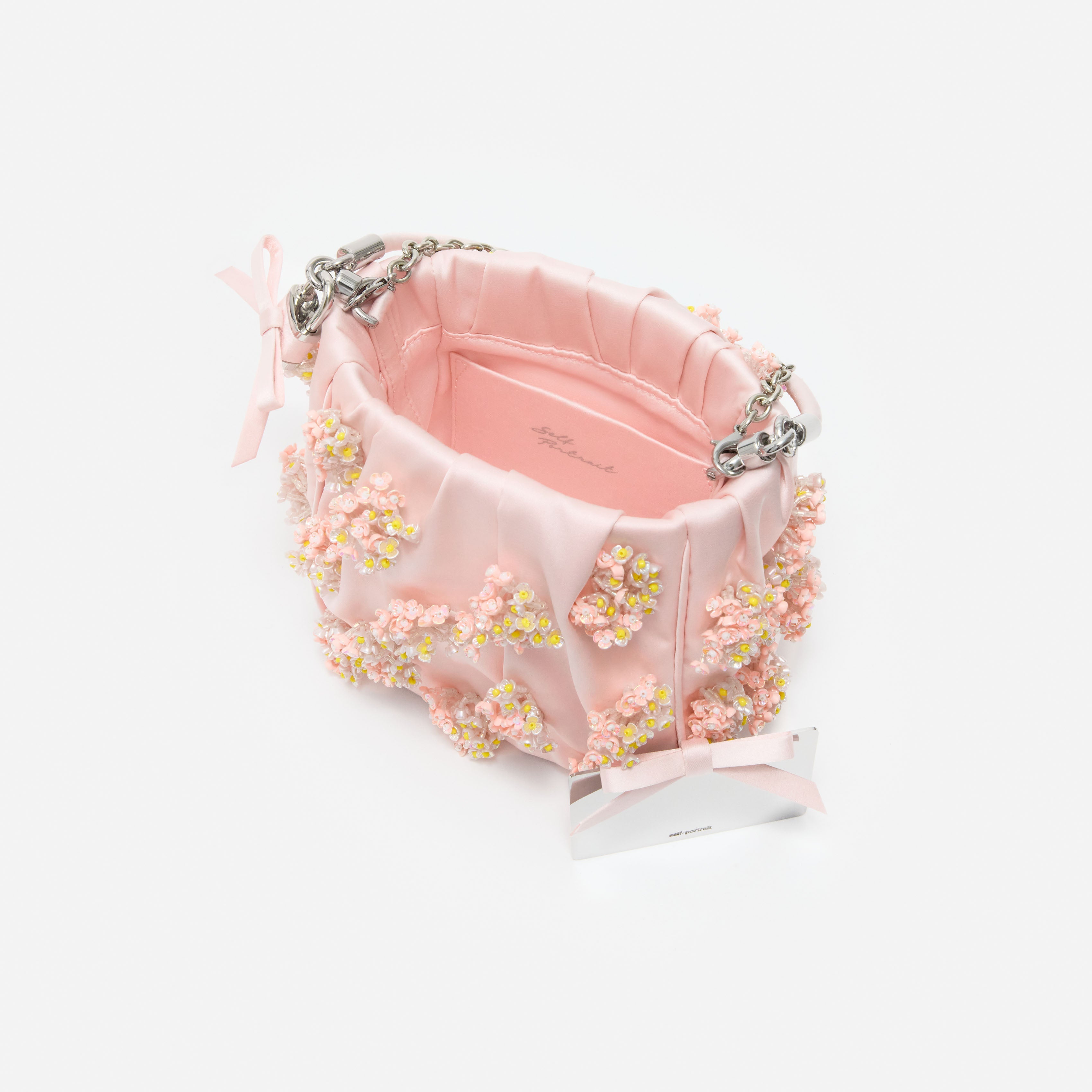 Pink Satin Floral Beaded Tote Bag – self-portrait-US