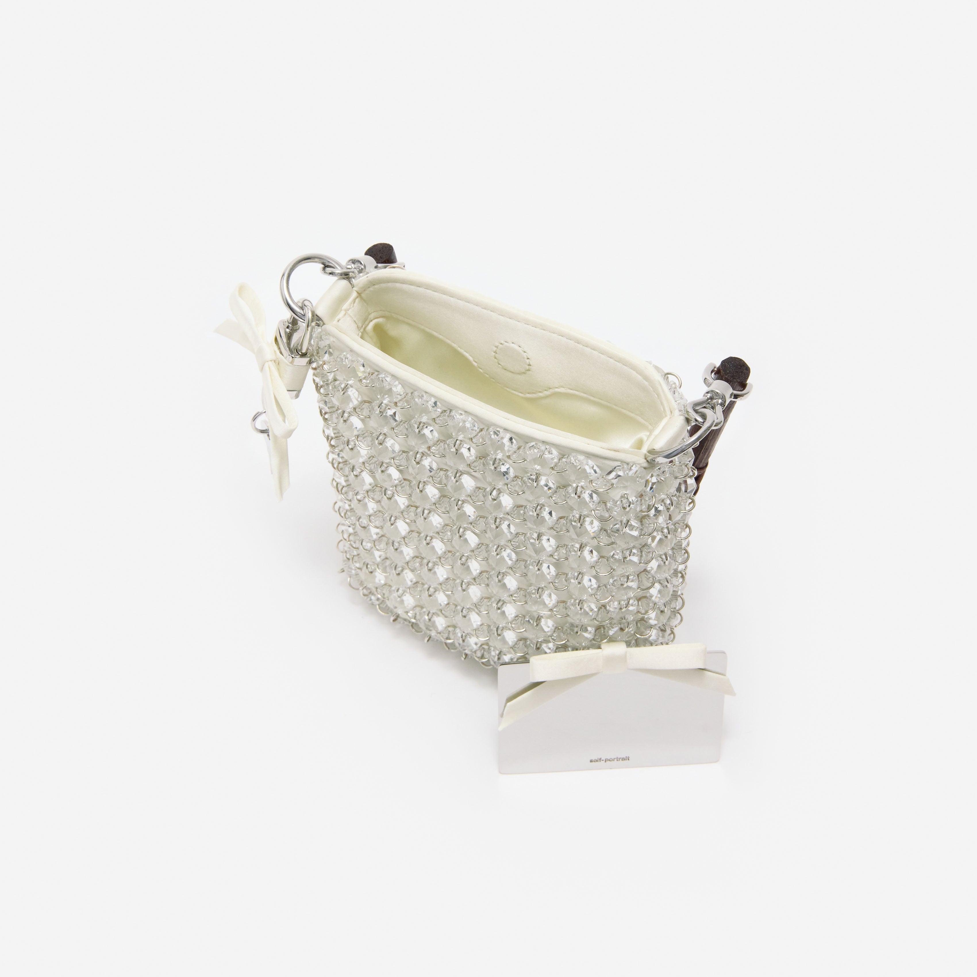 Cream Crystal Chain Mini Tote Bag