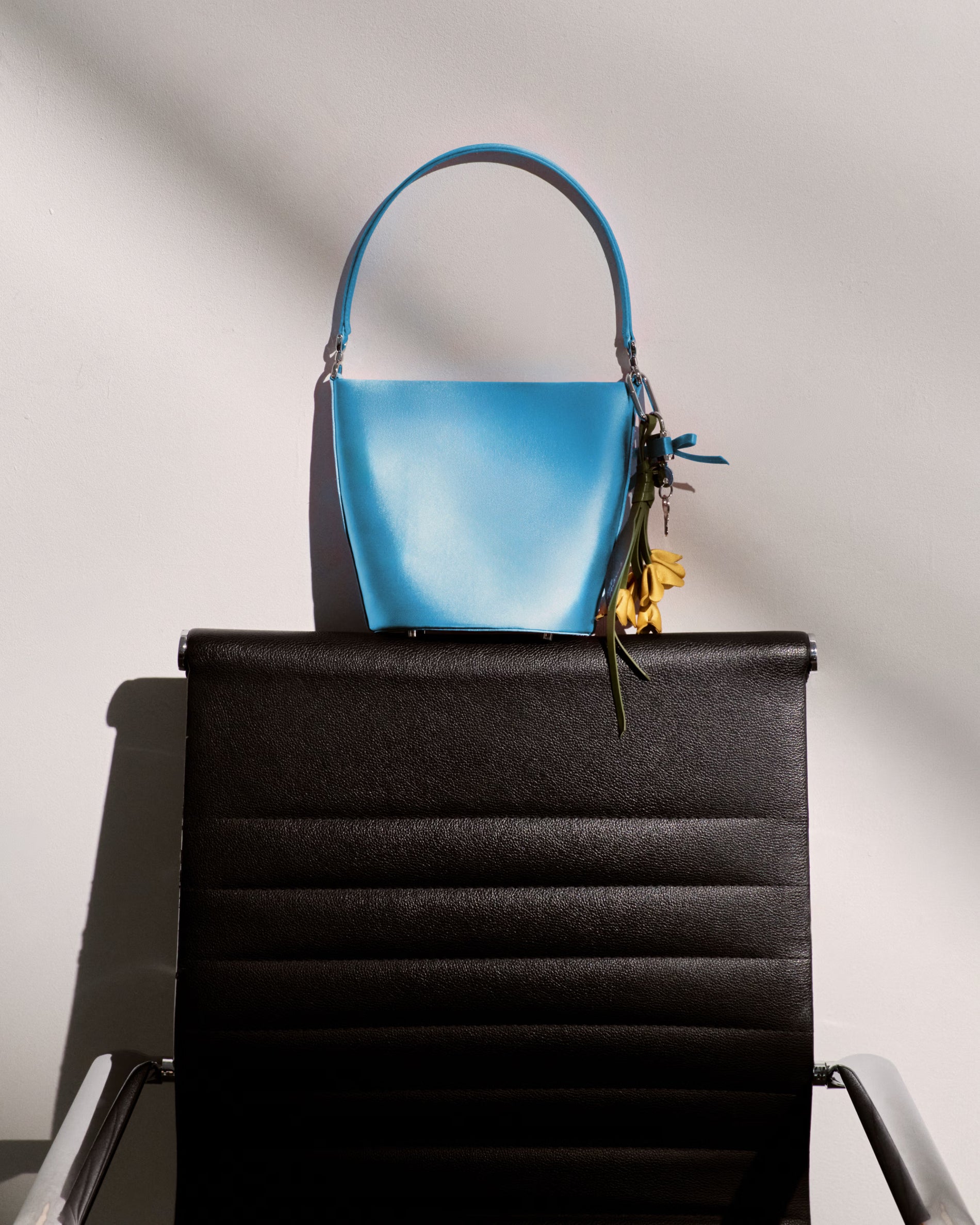 Blue Satin Bucket Bag