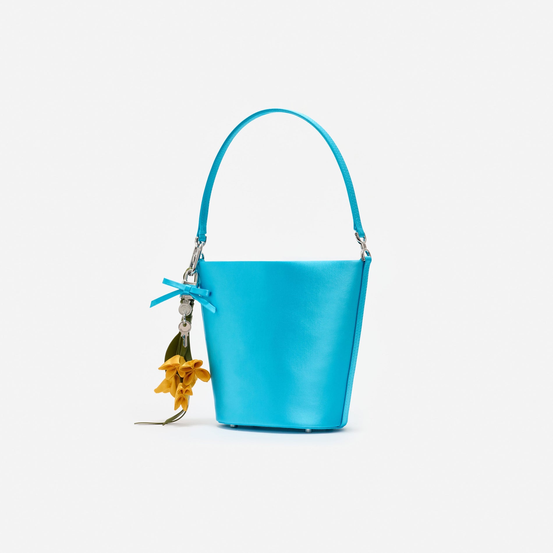 Blue Satin Bucket Bag