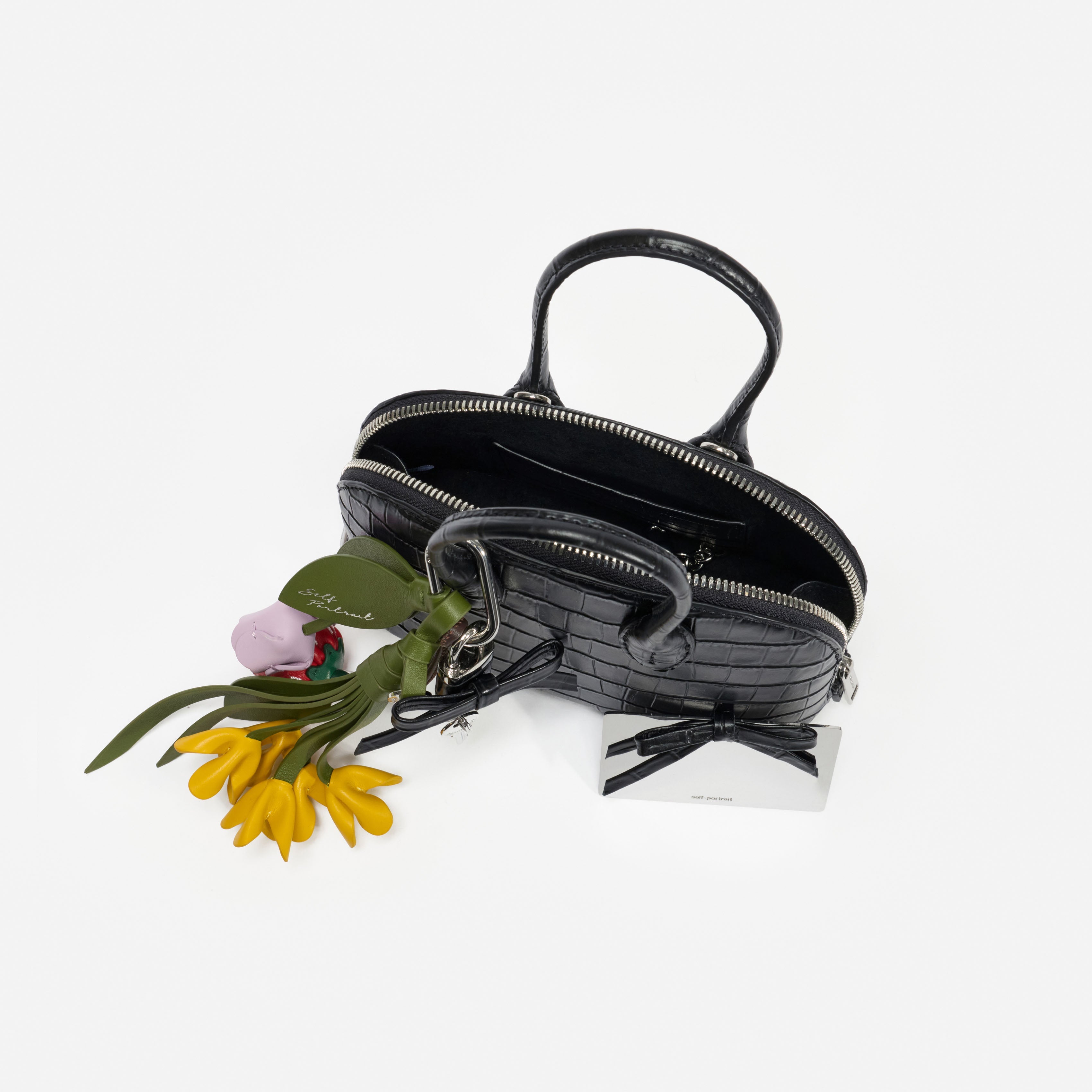 Embossed Leather Black Mini Bag – self-portrait-US