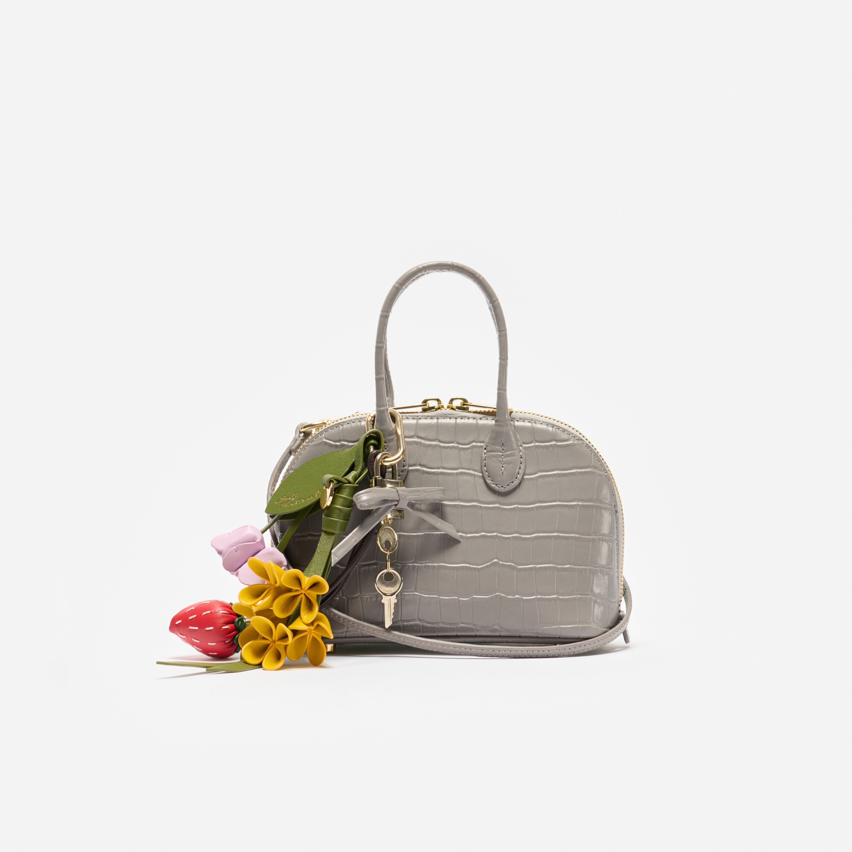 Embossed Leather Grey Mini Bag – self-portrait-US