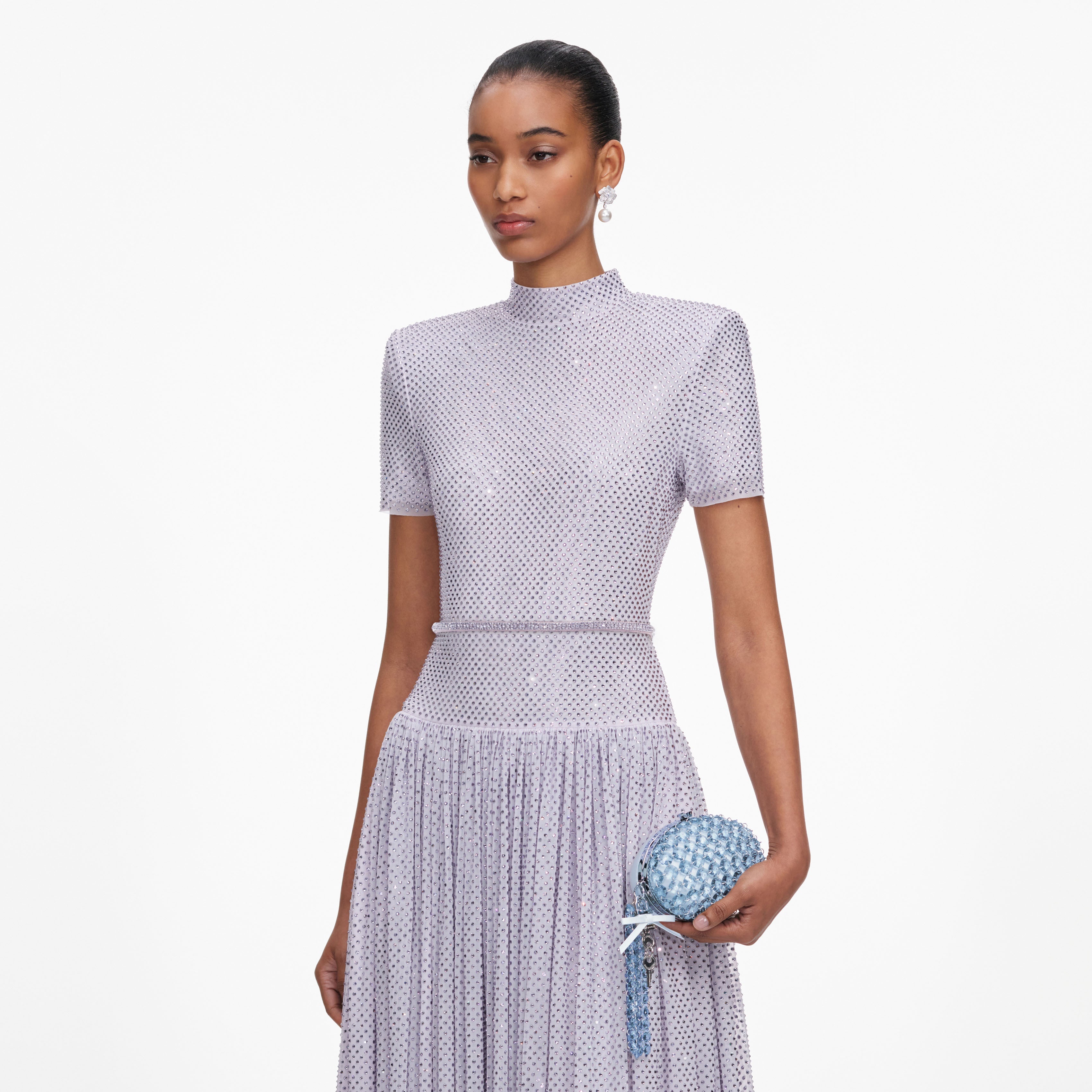 Blue Oval Crystal Chain Clutch Bag