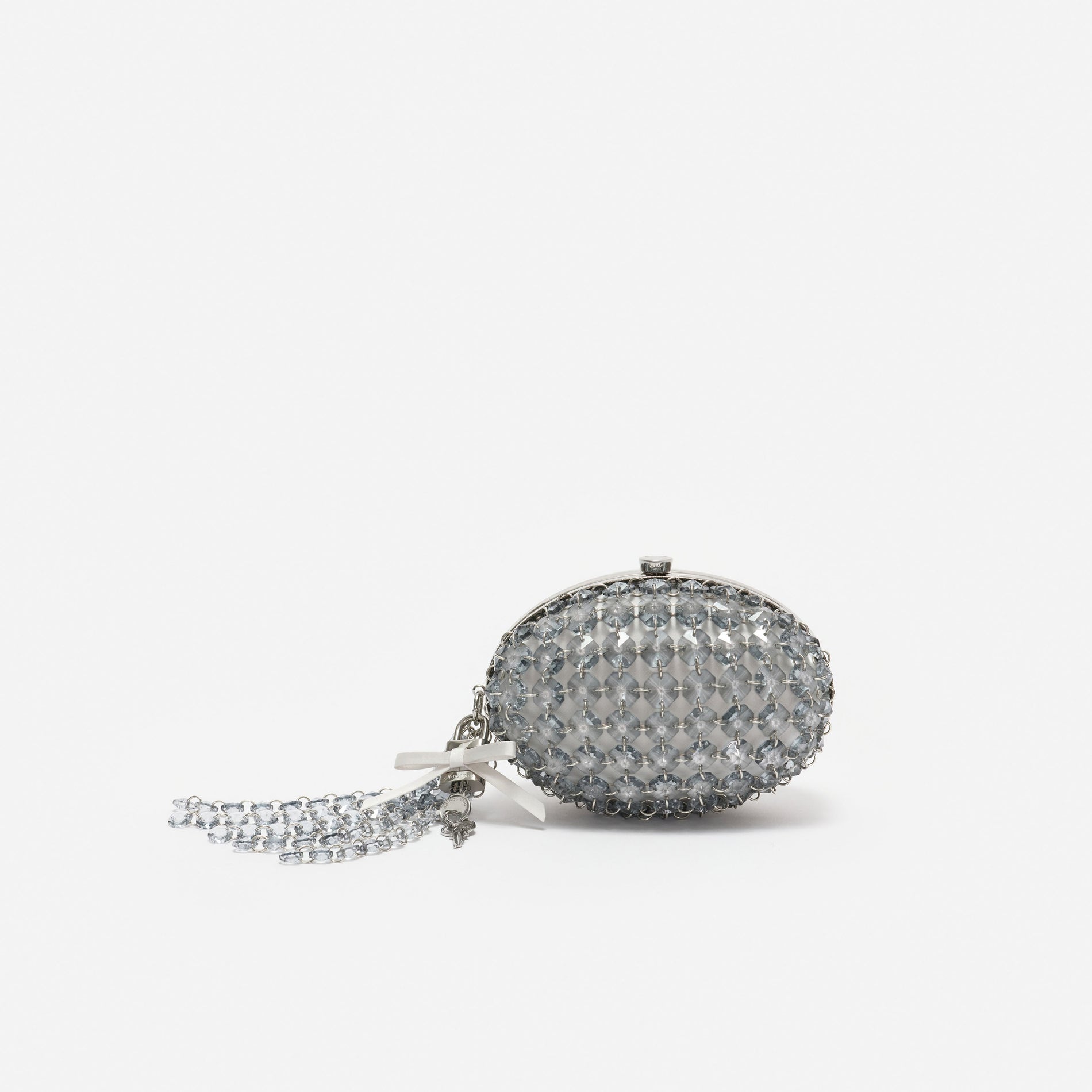 Grey Oval Crystal Chain Clutch Bag