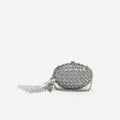 Grey Oval Crystal Chain Clutch Bag