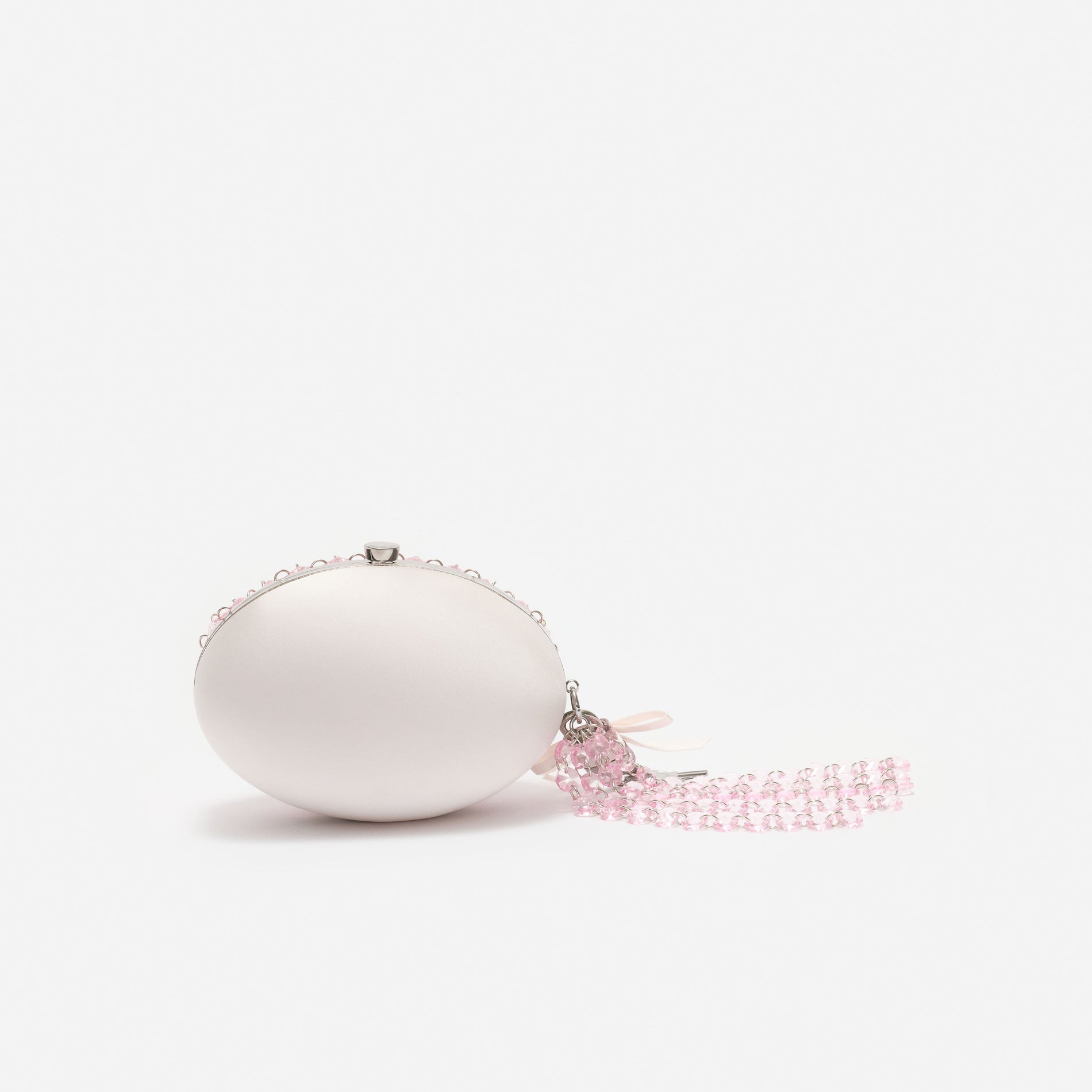 Pink Oval Crystal Chain Clutch Bag