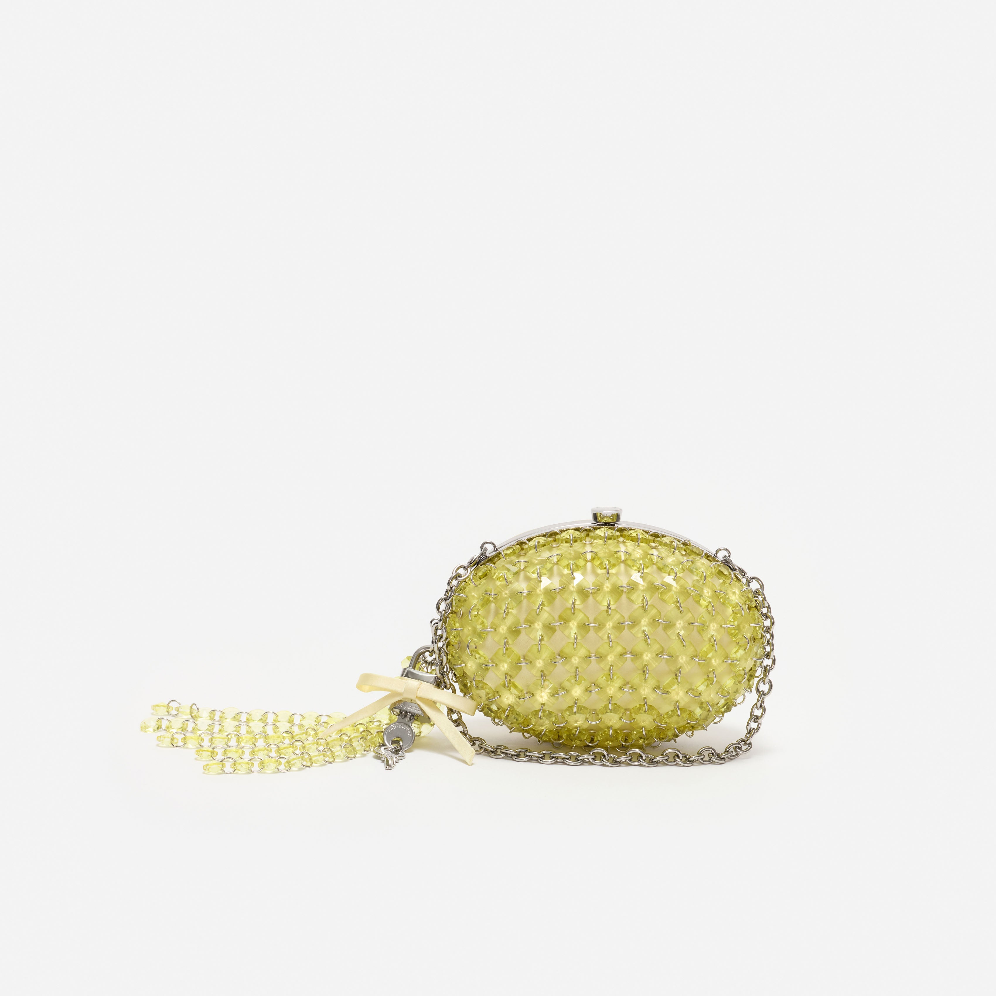 Yellow Oval Crystal Chain Clutch Bag