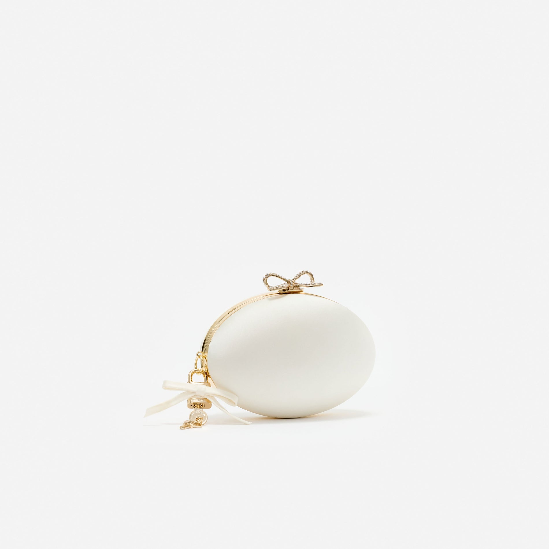Cream Satin Oval Clutch