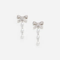Crystal Bow Pearl Droplet Earrings