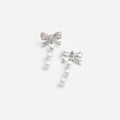 Crystal Bow Pearl Droplet Earrings