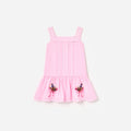 Pink Ramie Flower Embroidered Dress