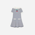 Navy And Cream Stripe Knitted Dress
