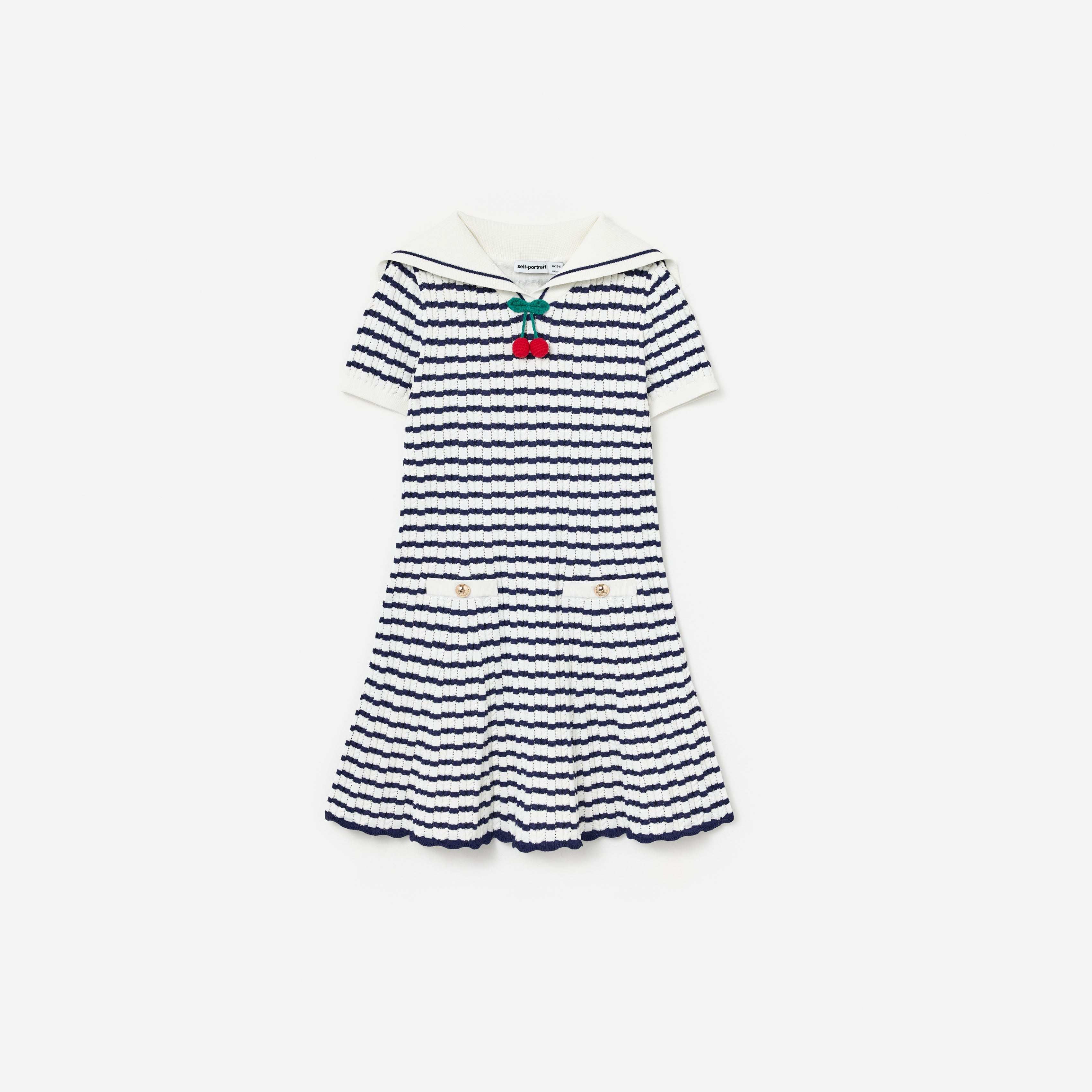 Navy And Cream Stripe Knitted Dress