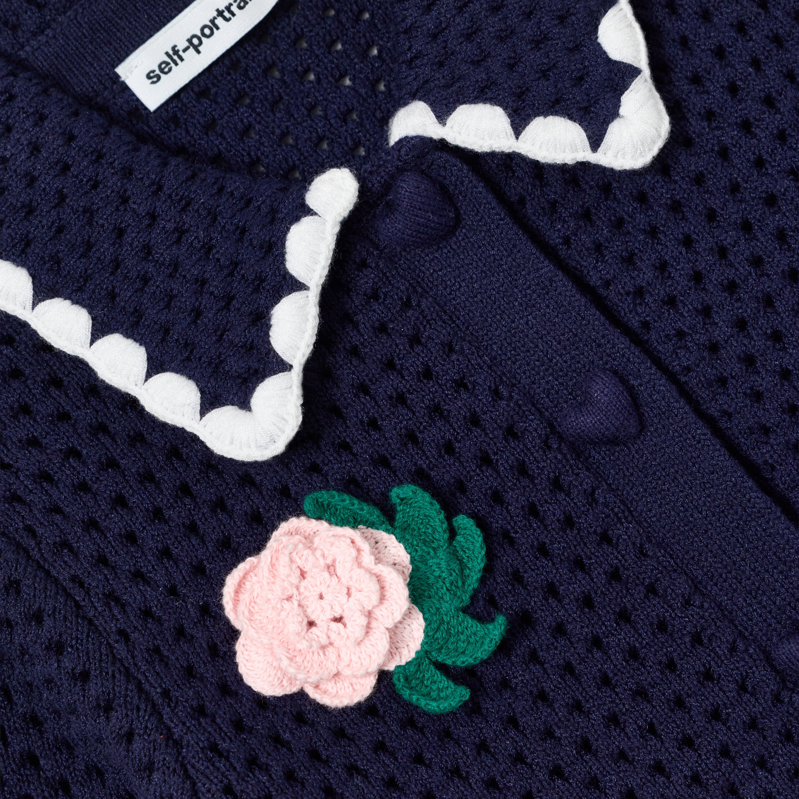 self-portrait オールインワン ネイビー クロシェ ニット　D427 Navy Crochet Knitted Cardigan – self-portrait-US