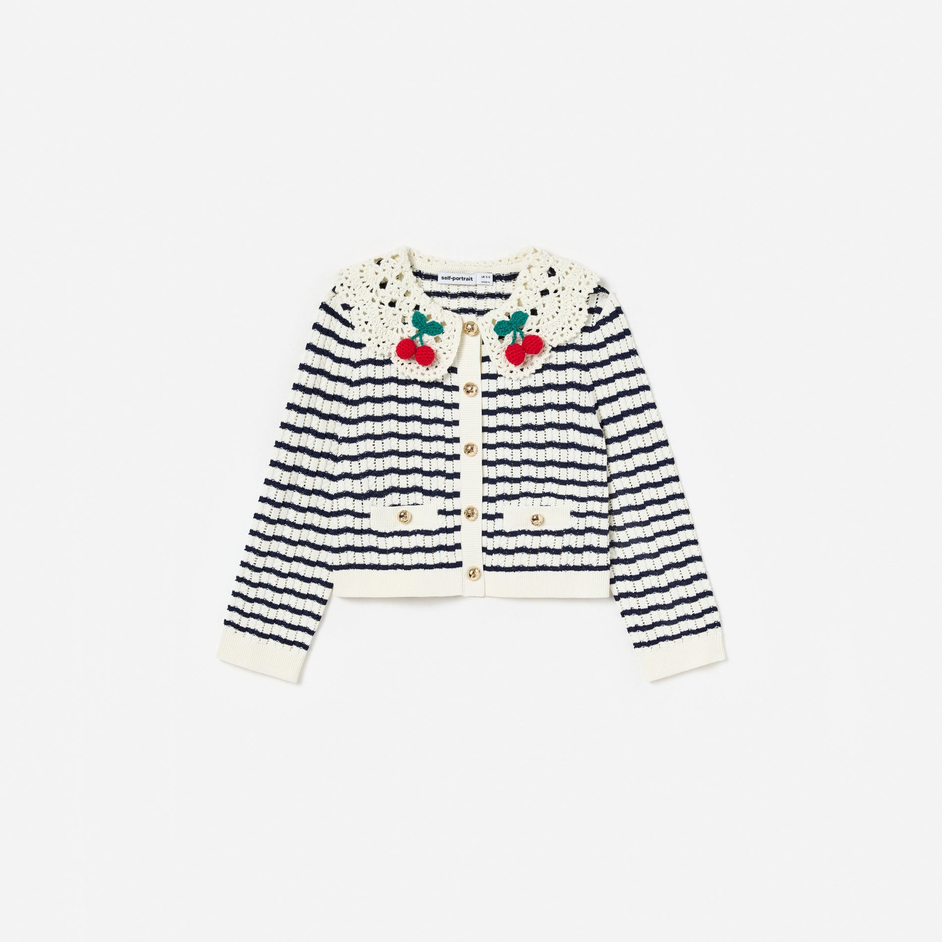 Cream And Navy Striped Knitted Cardigan