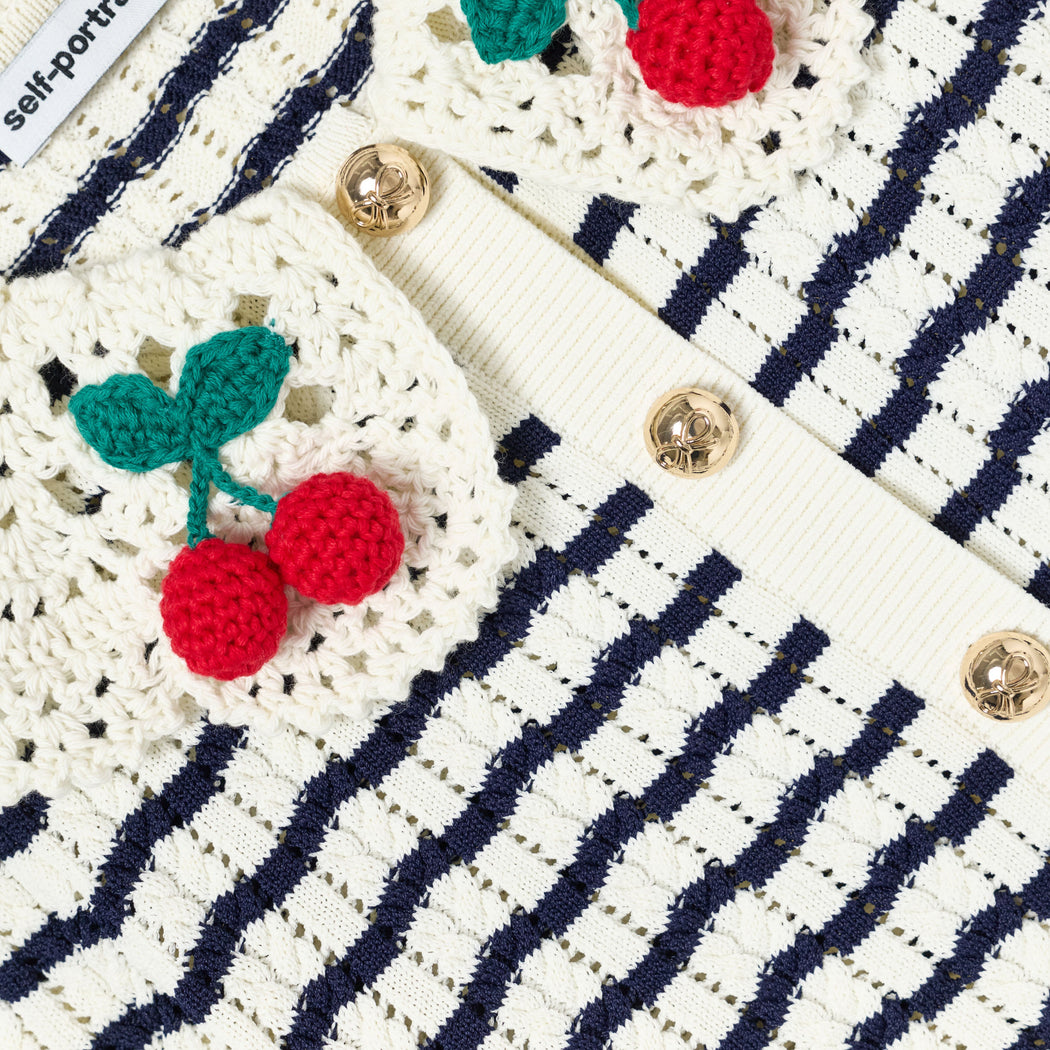 Cream And Navy Striped Knitted Cardigan