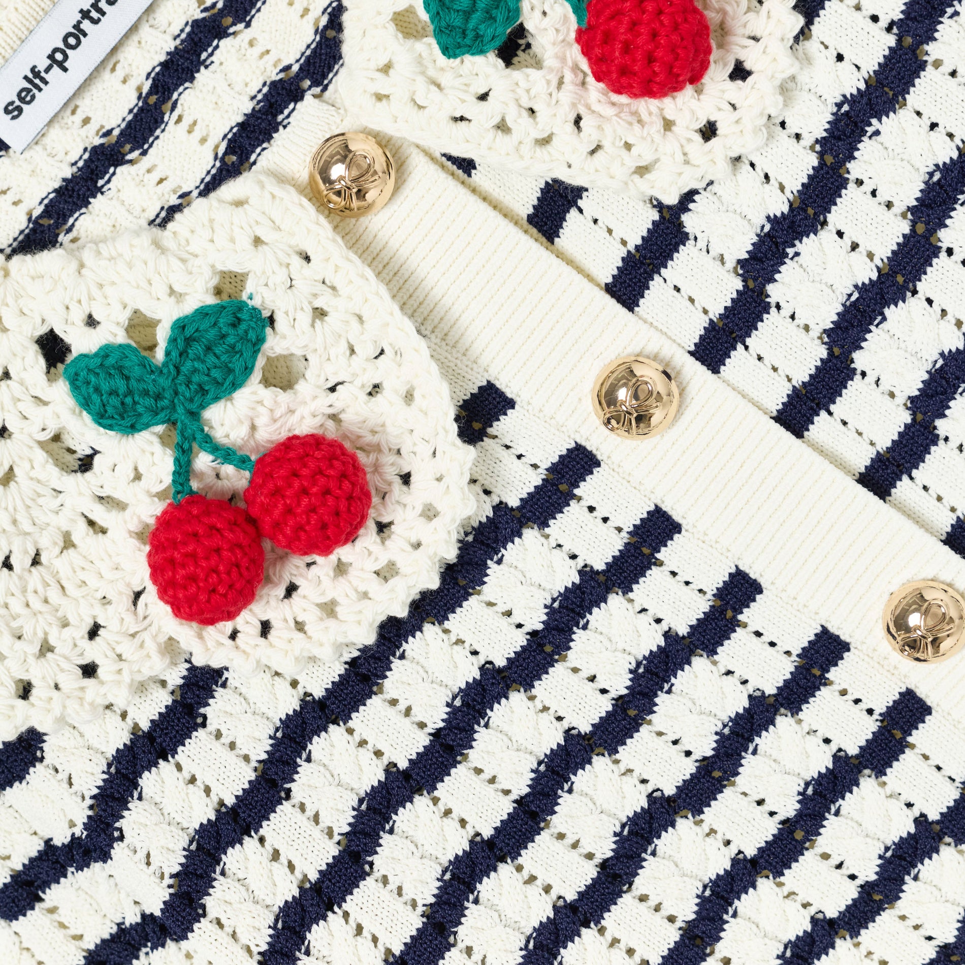 Cream And Navy Striped Knitted Cardigan