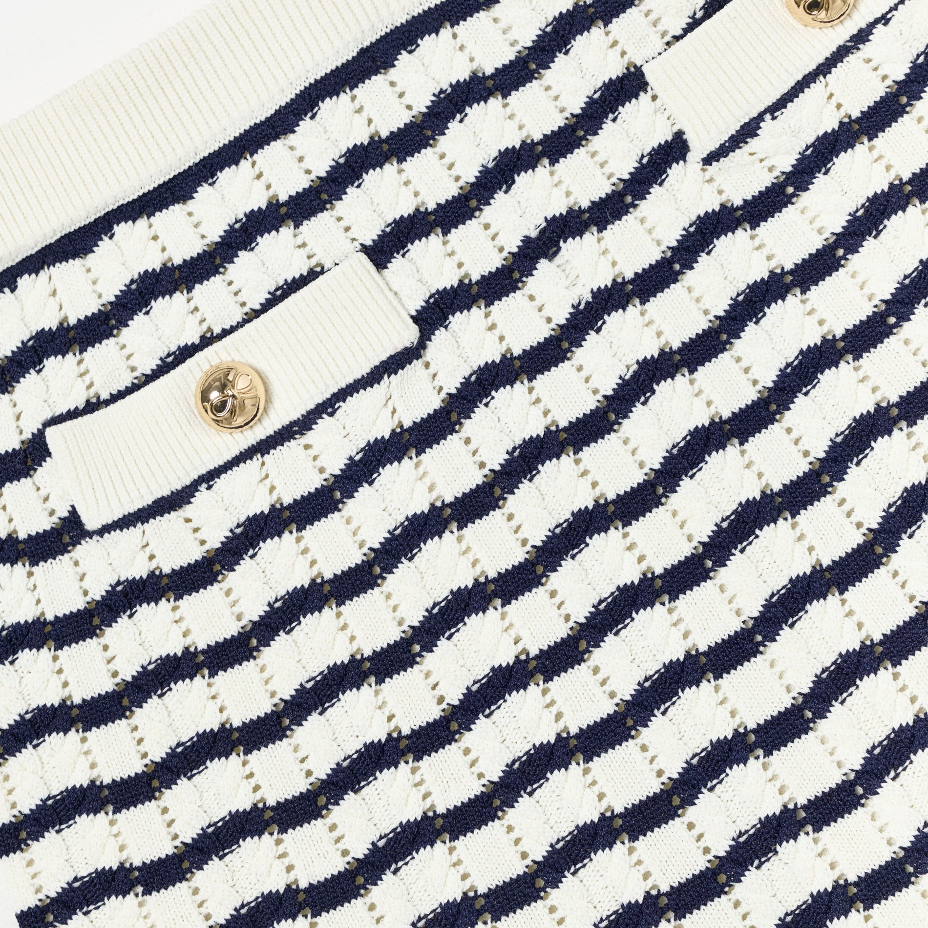 Cream And Navy Striped Knitted Skirt
