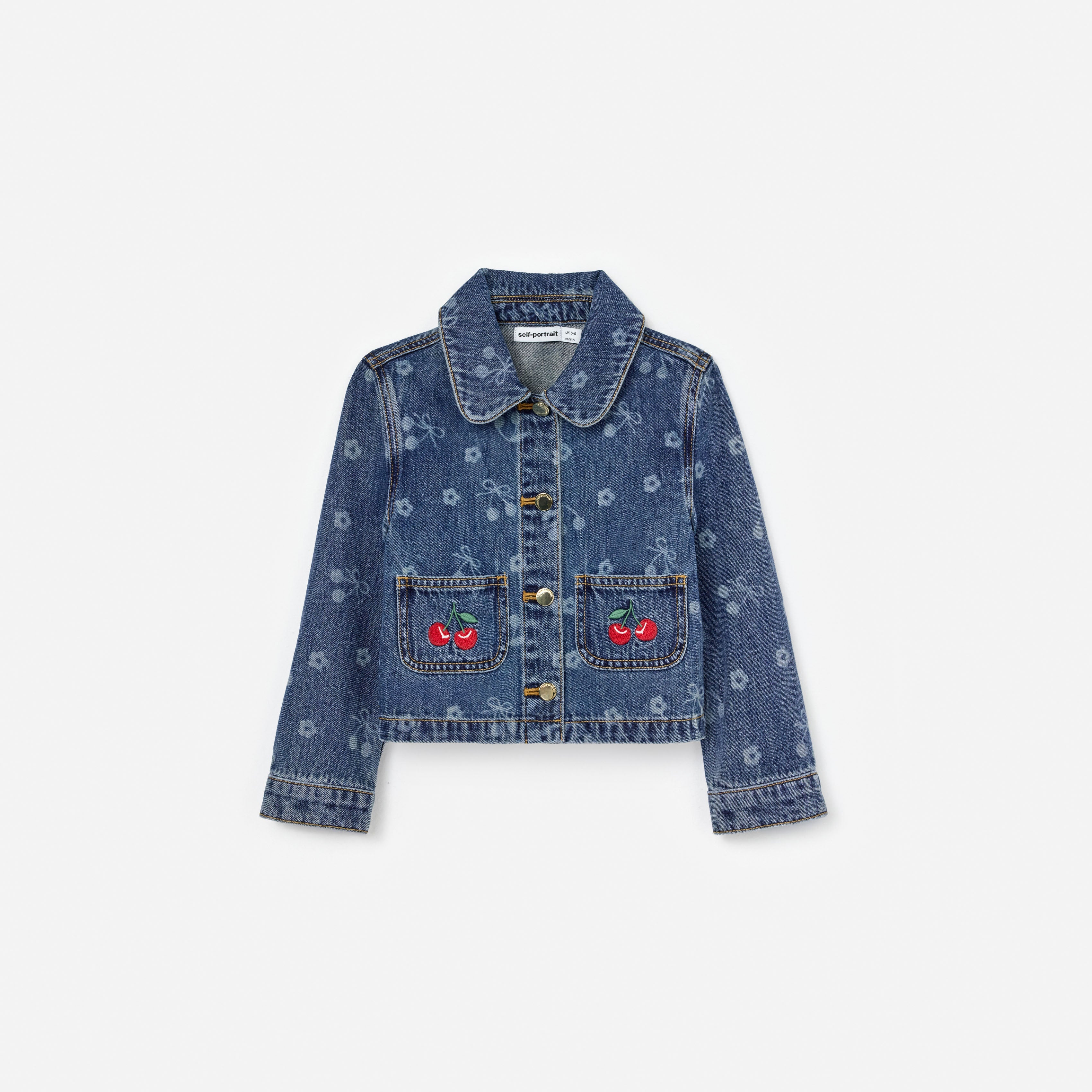 Denim Cherry Bow Printed Jacket