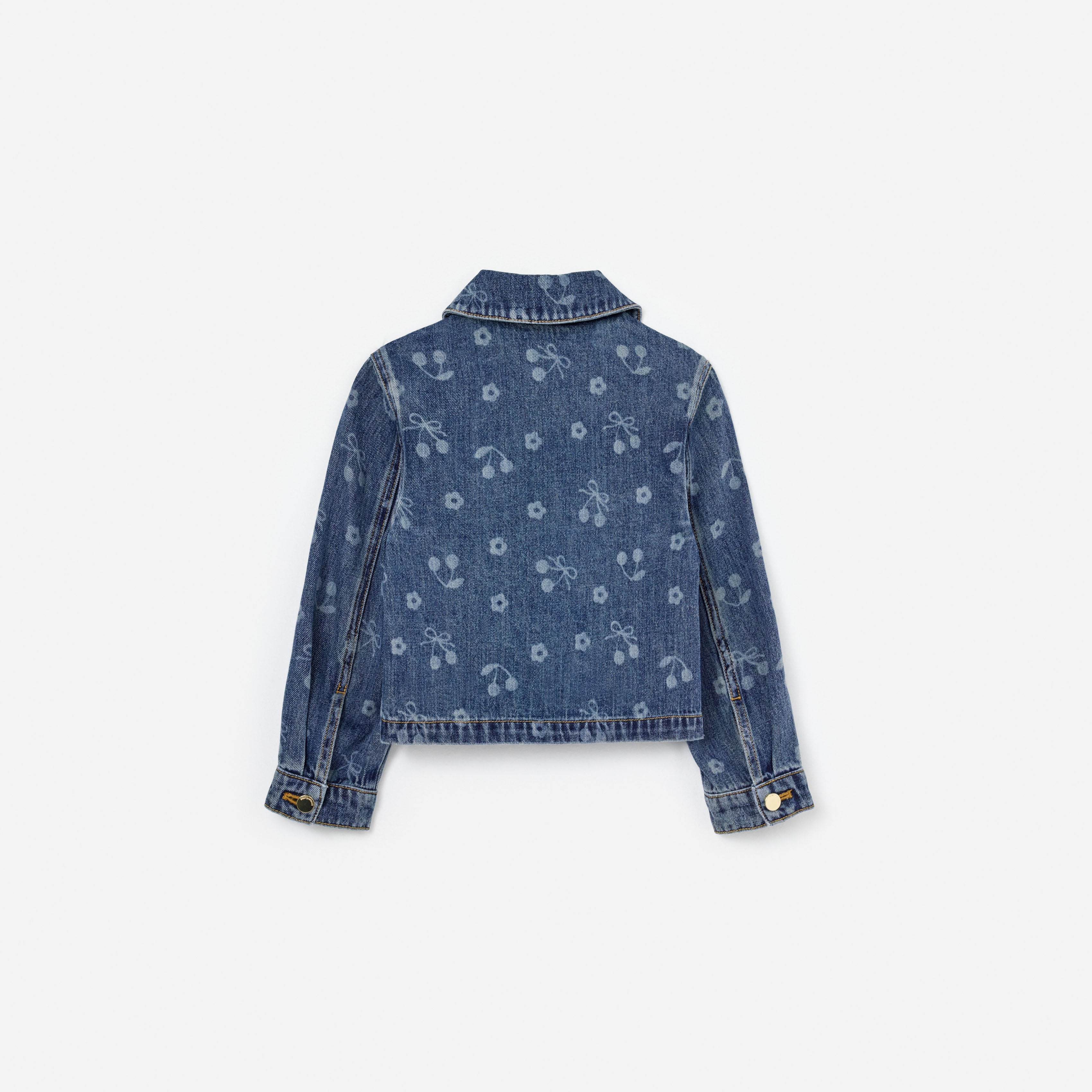 Denim Cherry Bow Printed Jacket