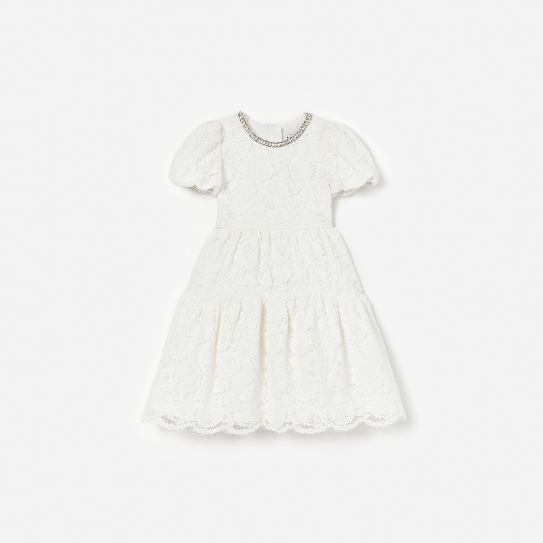 White Lace Pearl Trim Dress