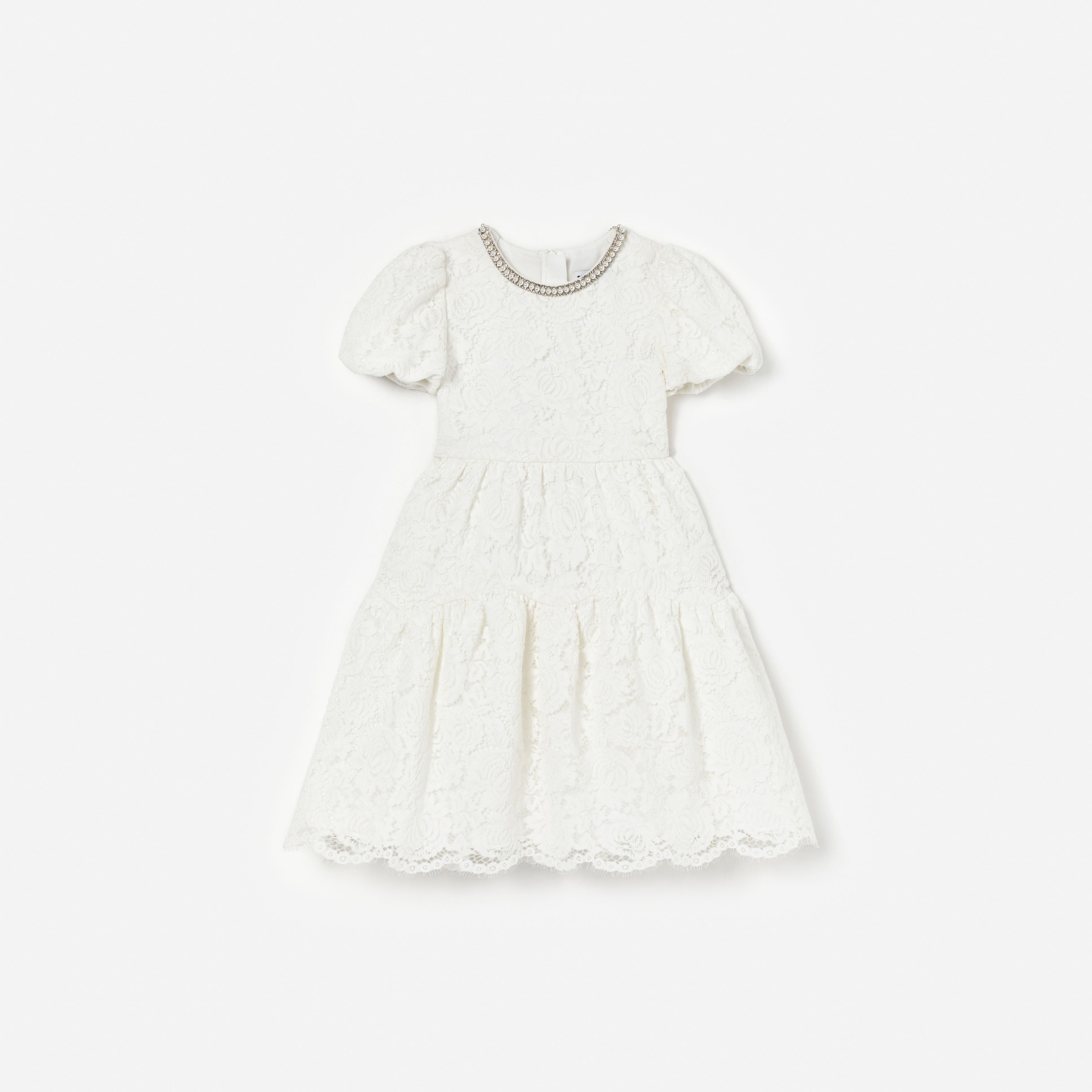 White Lace Pearl Trim Dress