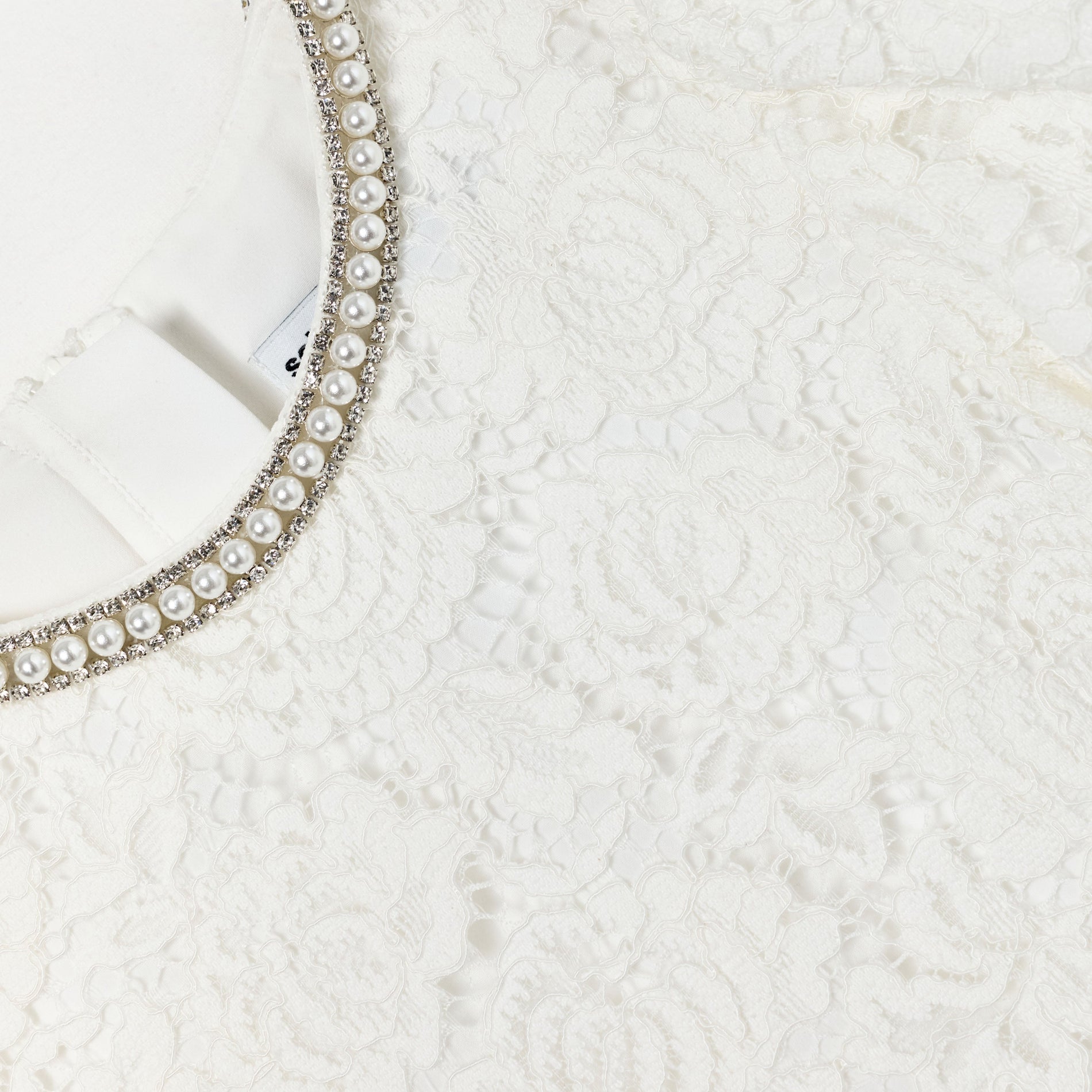 White Lace Pearl Trim Dress